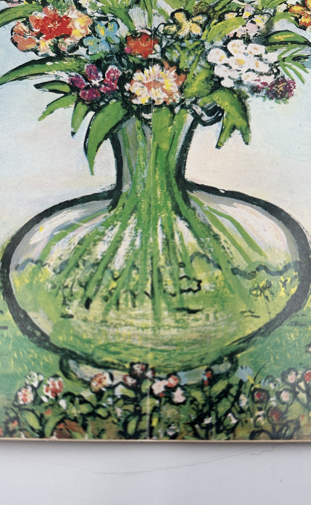 Close-up of The New Yorker Magazine June 3, 1961 Garden Flower Vase Abe Birnbaum Cover, showing the illustrated glass vase, flowers, and garden details