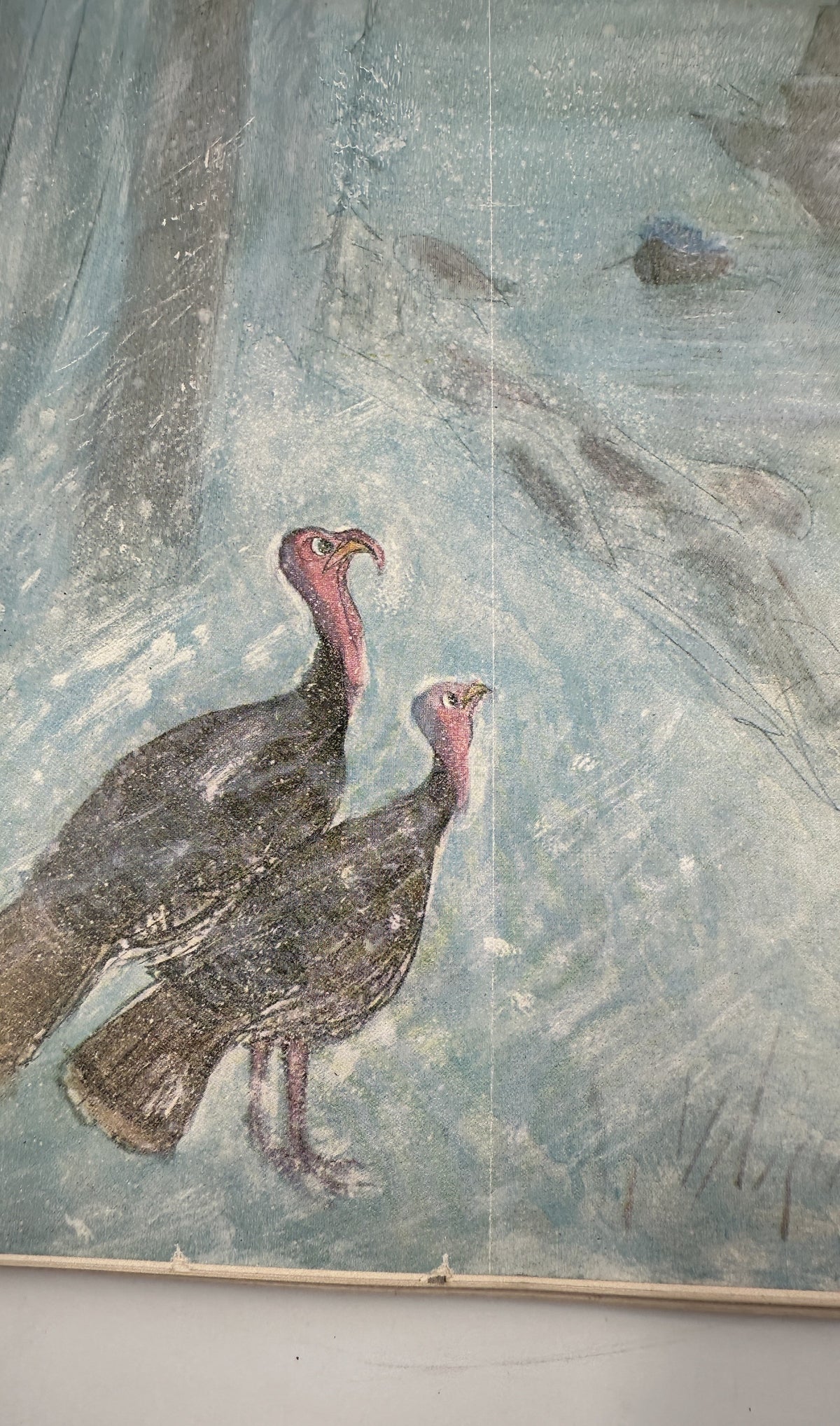 The New Yorker Magazine November 25, 1961 Turkeys in Snowy Harbor Frank Modell Cover, close-up view of the illustrated turkeys and snowy artwork.