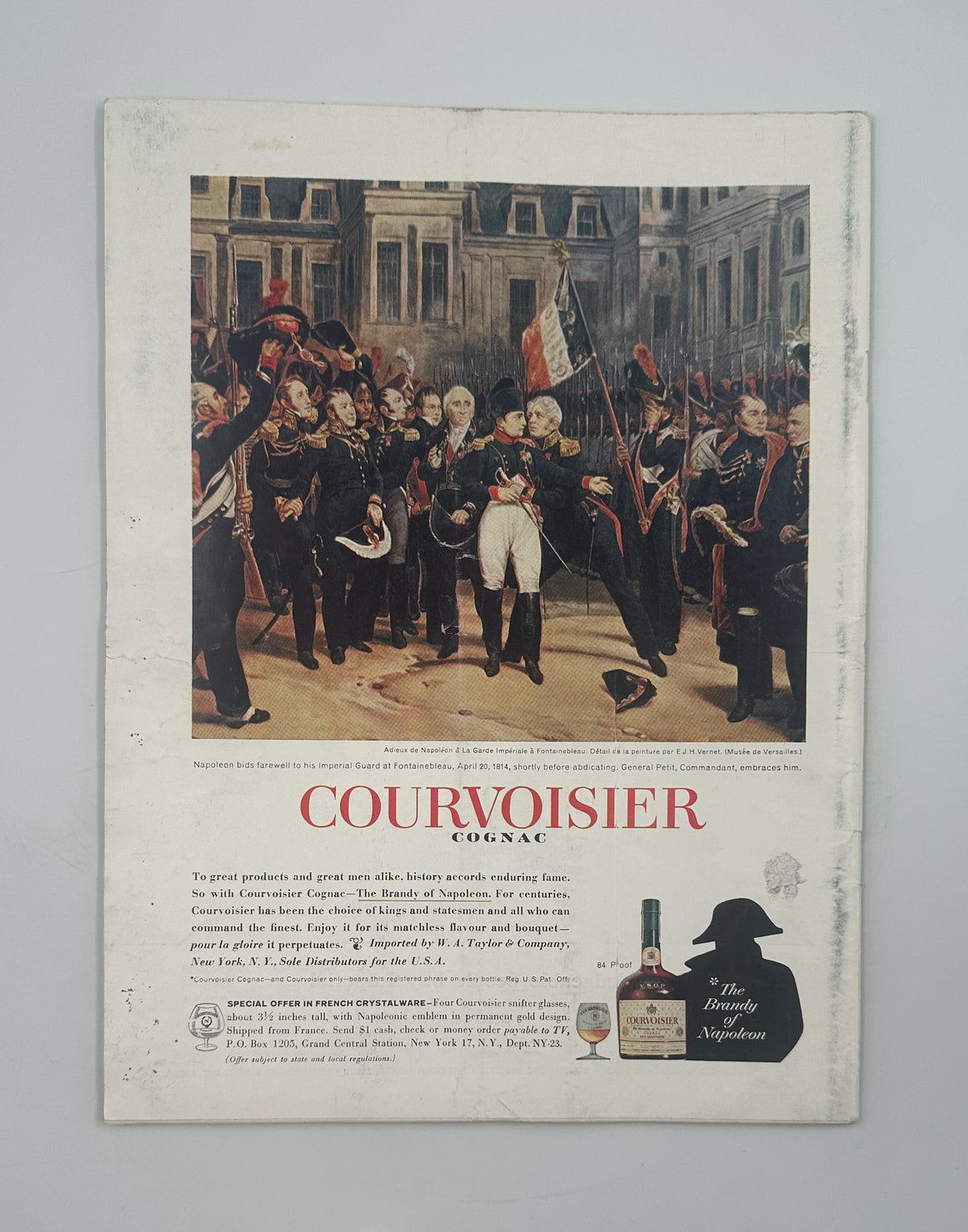 The New Yorker Magazine January 6, 1962 Snowy Polo Field Horses James Stevenson Cover, showing a vintage Courvoisier brandy advertisement with Napoleon and a historical French procession.