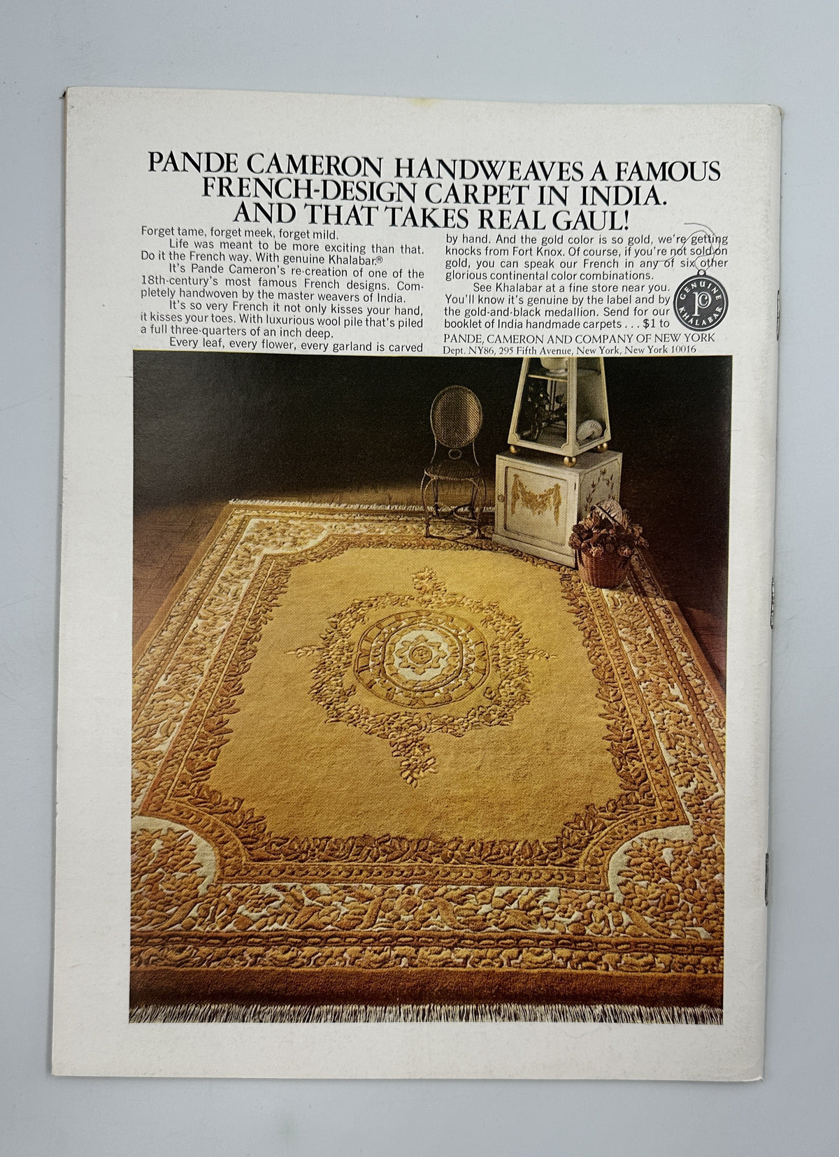 The New Yorker Magazine August 9, 1976 Surreal Wood André François Cover VG, interior advertisement for a Pande Cameron handwoven French-design carpet in India.