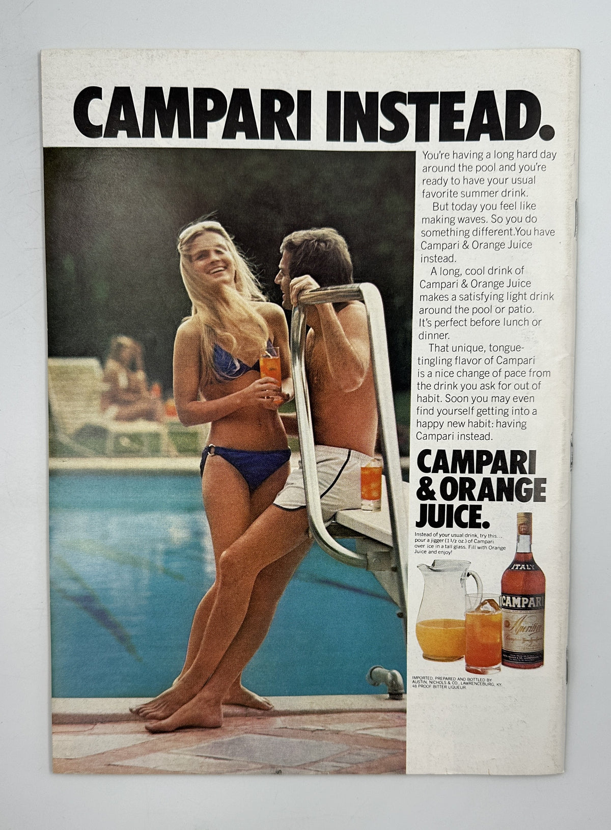 The New Yorker Magazine July 5, 1976 Liberty Bell Bicentennial Lou Myers Cover VG, interior vintage Campari advertisement featuring two people beside a swimming pool and Campari orange juice