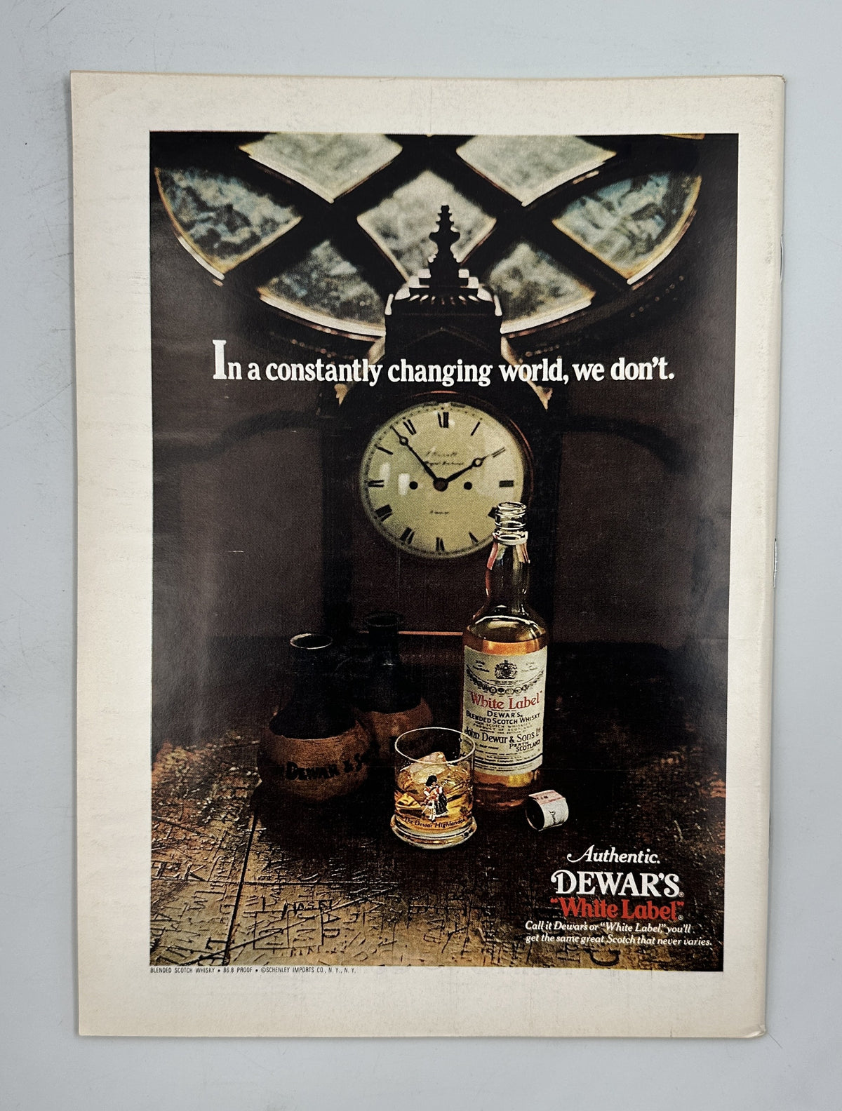 The New Yorker Magazine July 18, 1977 Porch Cat Adirondack Chairs Charles Martin Cover VG, interior Dewar's White Label whisky advertisement with bottle, glass, clock, and stained-glass window.