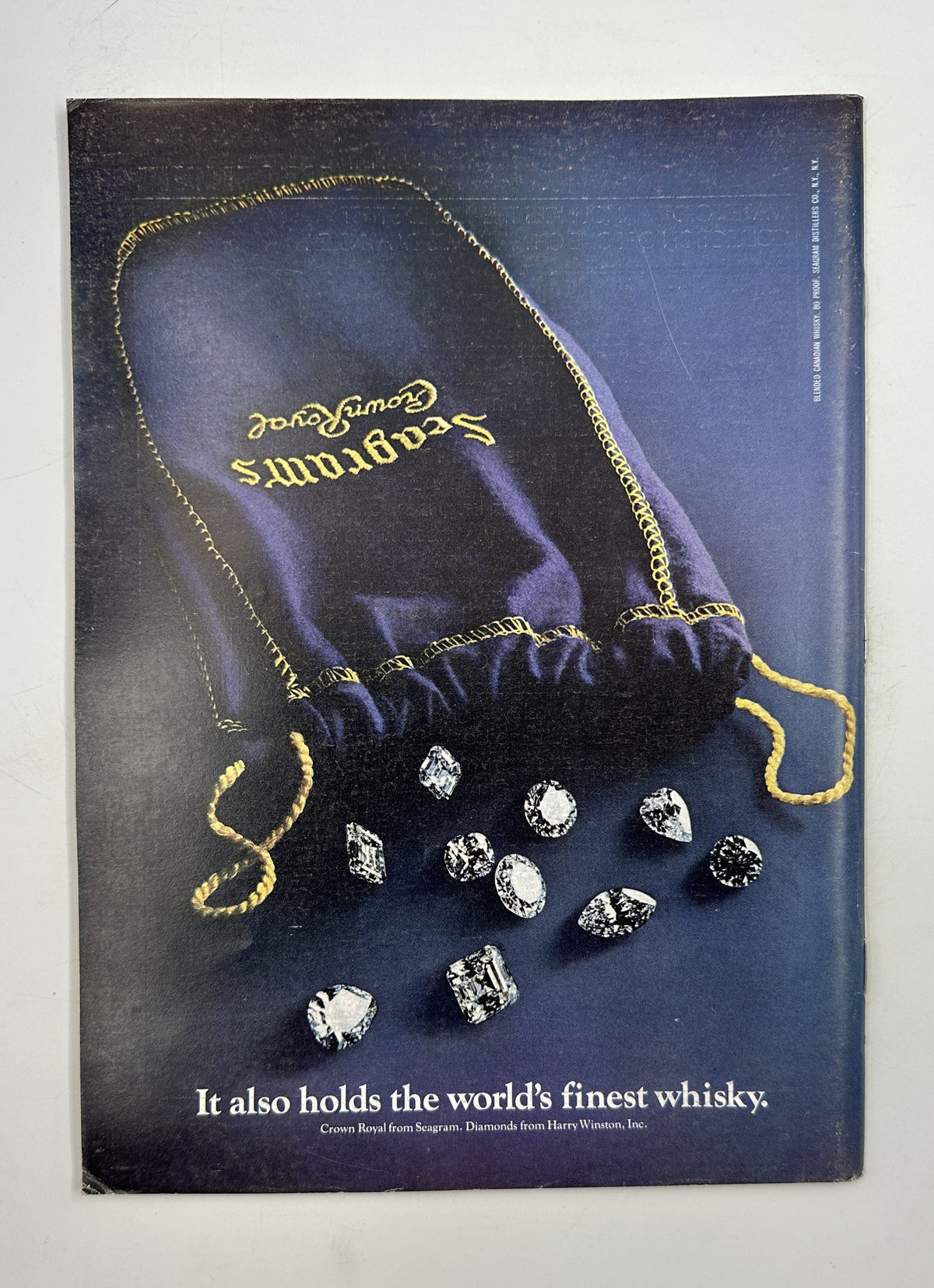 The New Yorker Magazine March 21, 1977 Elegant Curved Staircase Gretchen Dow Simpson, back cover whisky advertisement showing a dark velvet drawstring pouch and scattered gemstones.