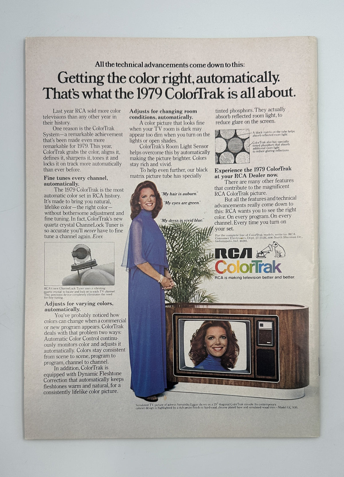 The New Yorker Magazine August 21, 1978 Patio Lounge Chair Butler Charles Saxon Cover VG, vintage 1979 ColorTrak television advertisement featuring a woman beside a color television.