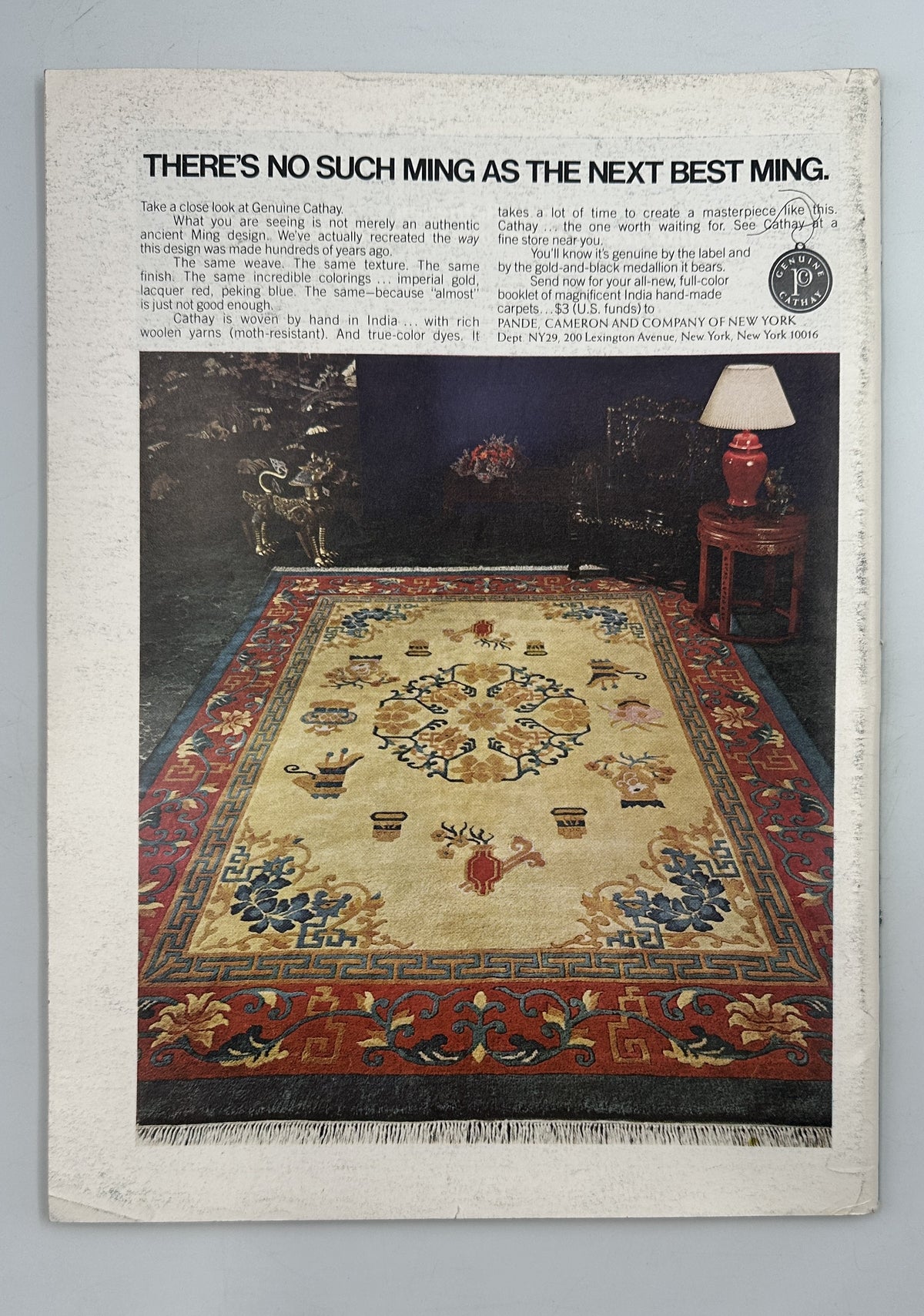 The New Yorker Magazine February 19, 1979 Top Hat Butterfly Rea Irvin Cover reverse side featuring a vintage Oriental-style area rug advertisement.
