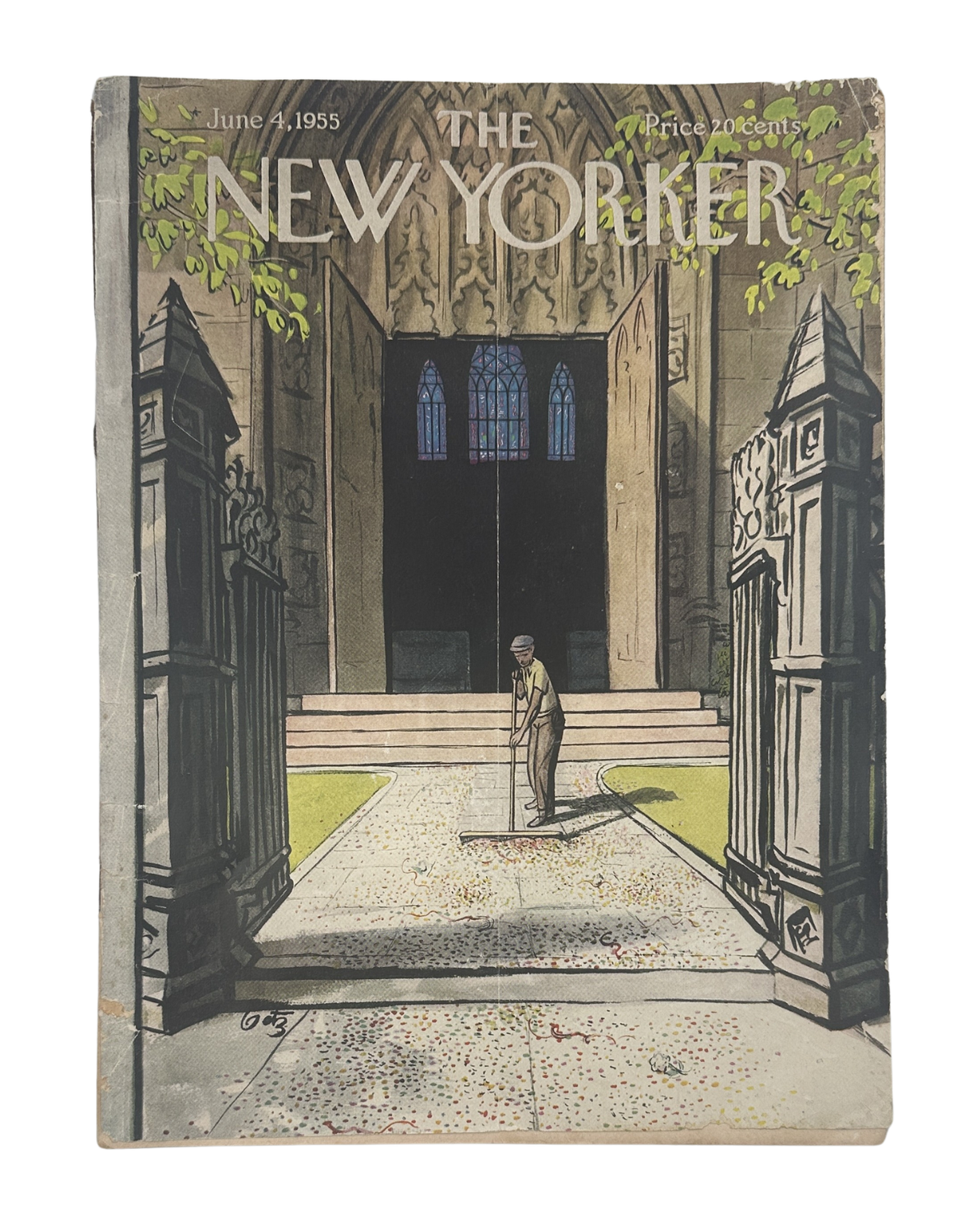 The New Yorker Magazine June 4, 1955 Church Entrance Sweeper Arthur Getz Cover