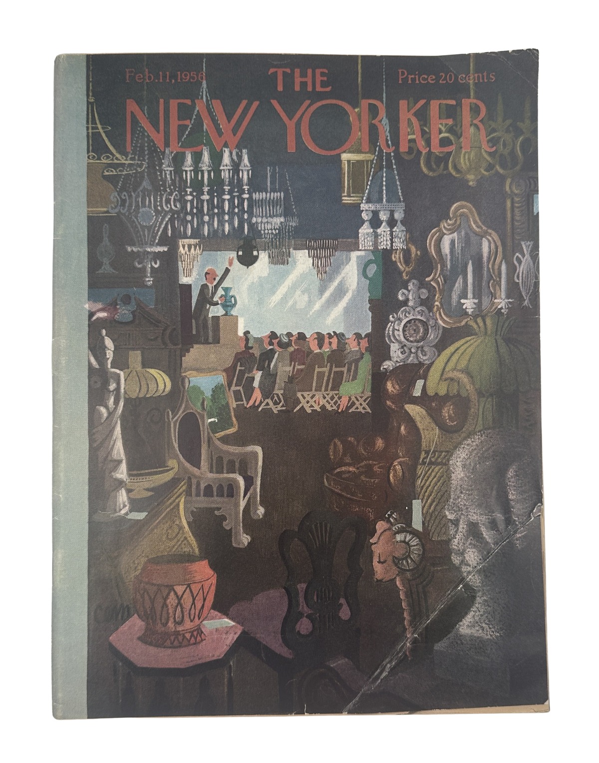 The New Yorker Magazine February 11, 1956 Antique Auction Charles Martin Cover