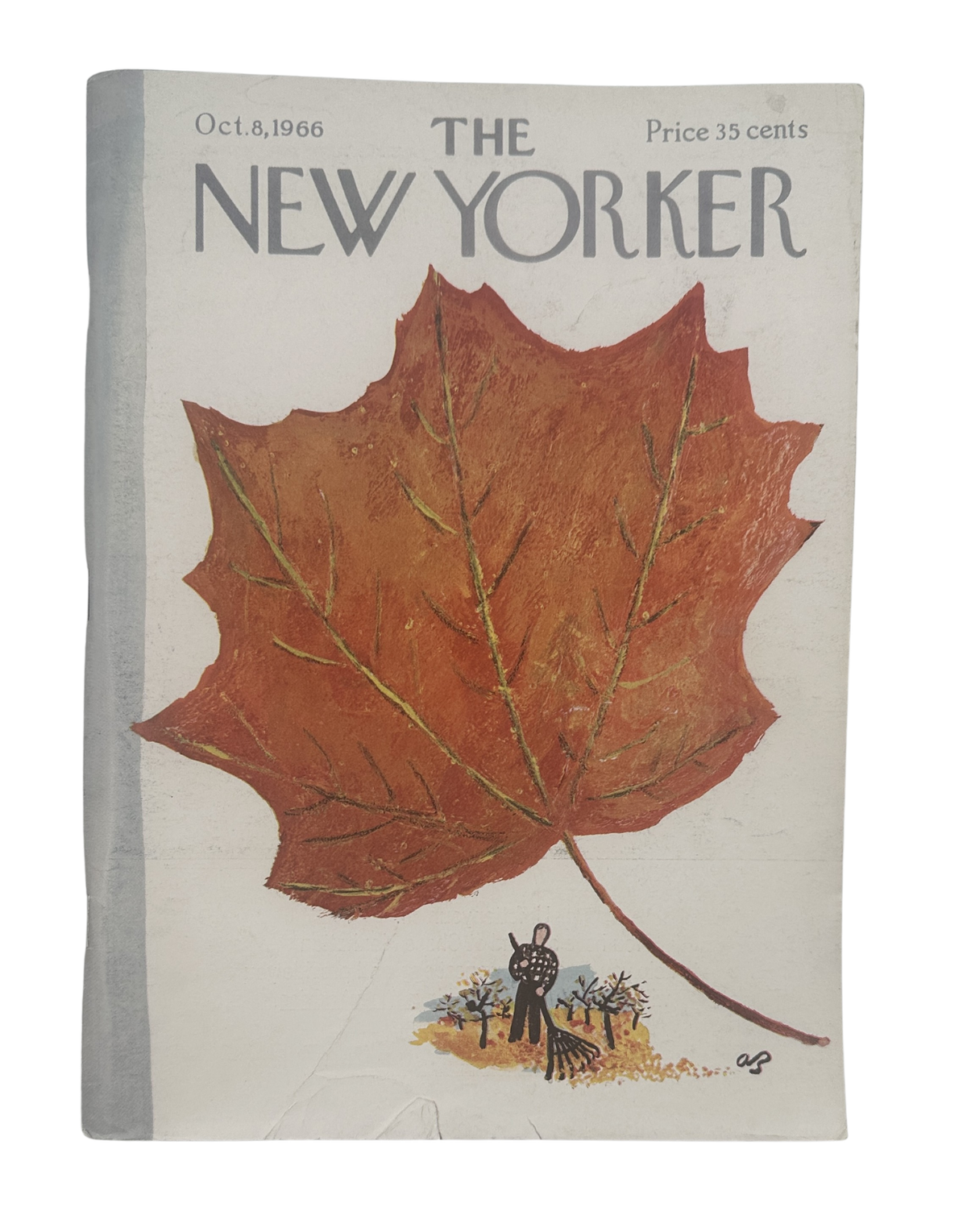 The New Yorker Magazine October 8, 1966 Fall Leaf Autumn Abe Birnbaum Cover, featuring a large autumn leaf illustration on the vintage magazine front cover.