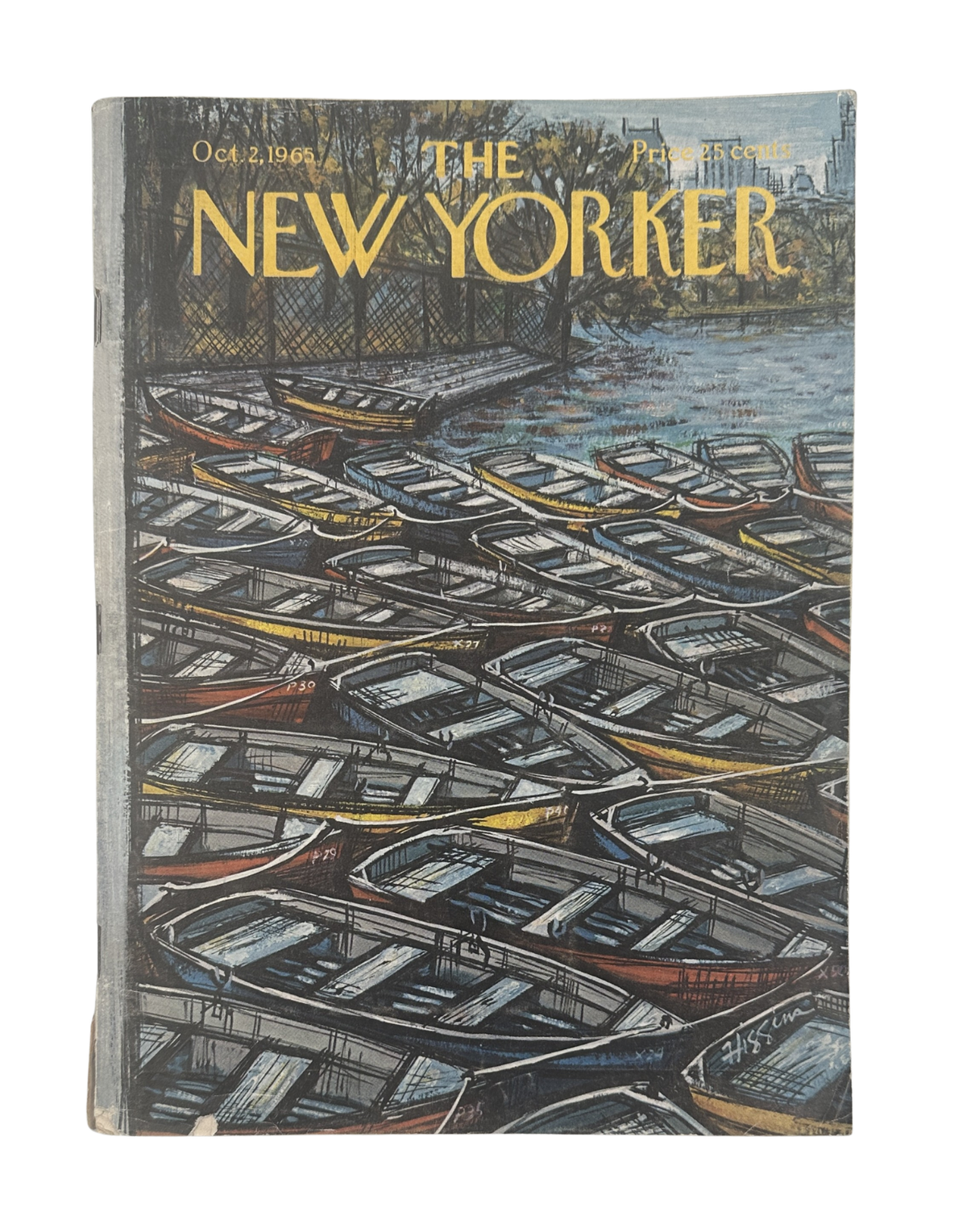 The New Yorker Magazine October 2, 1965 Harbor Rowboats Donald Higgins Cover, featuring an illustrated harbor filled with rows of small boats.