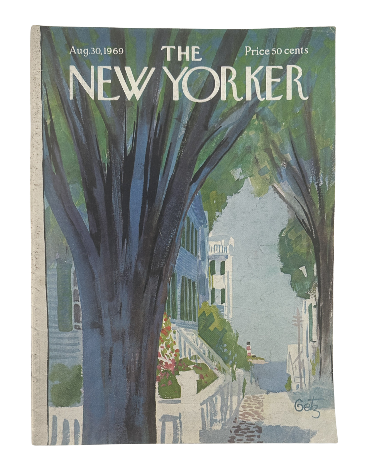 The New Yorker Magazine August 30, 1969 Tree Street Arthur Getz Cover, featuring an illustrated tree-lined residential street scene