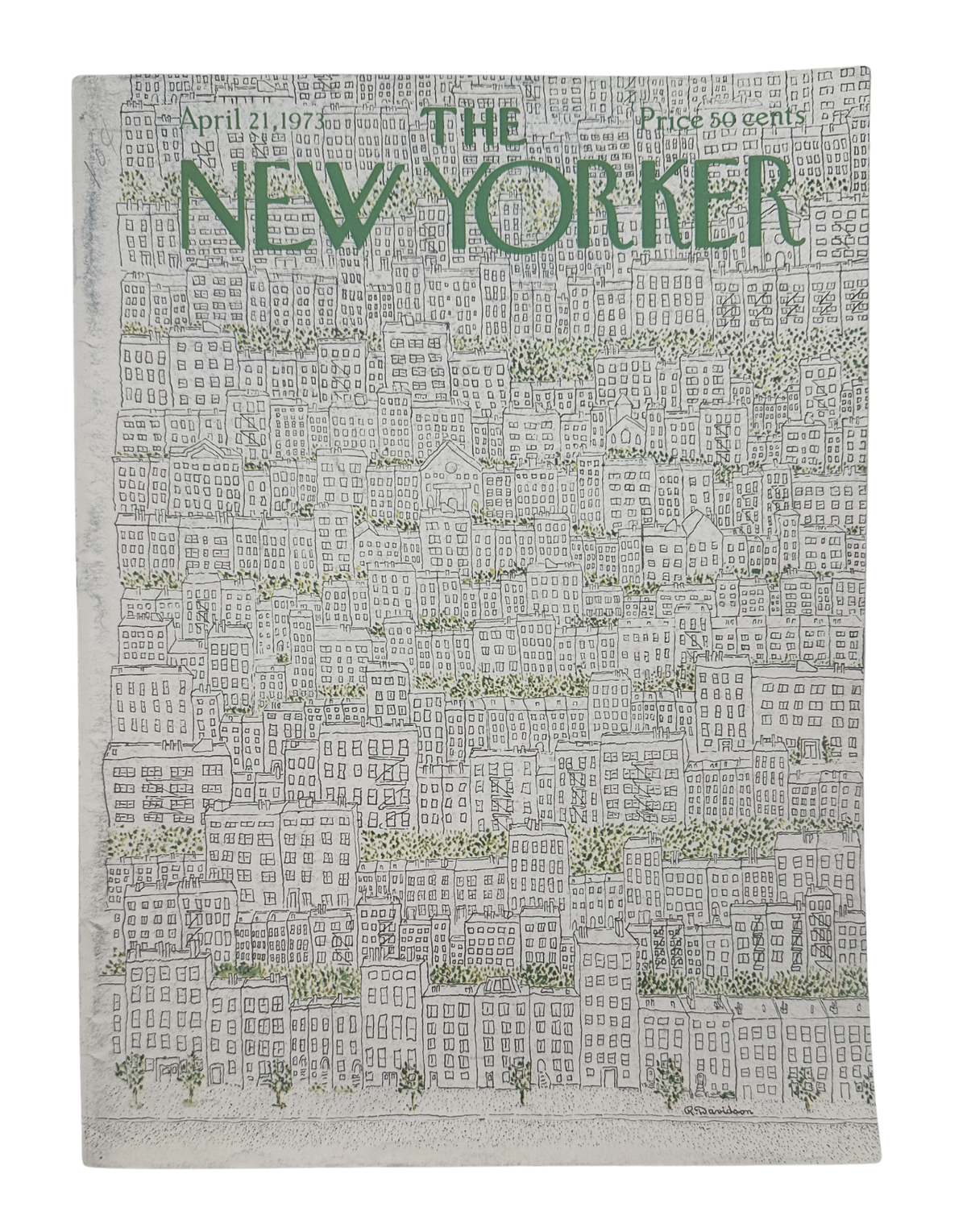 The New Yorker Magazine April 21, 1973 City Buildings Raymond Davidson Cover VG, front cover featuring a detailed illustration of city buildings