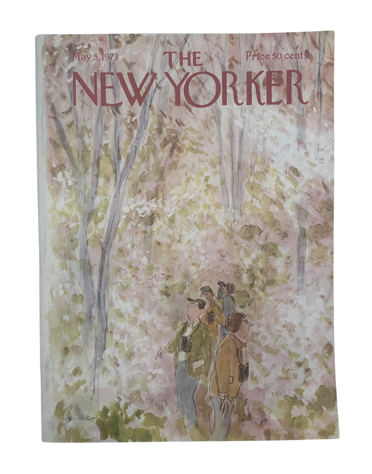 The New Yorker Magazine May 5, 1973 Birdwatching James Stevenson Cover VG, featuring the illustrated woodland birdwatching cover.