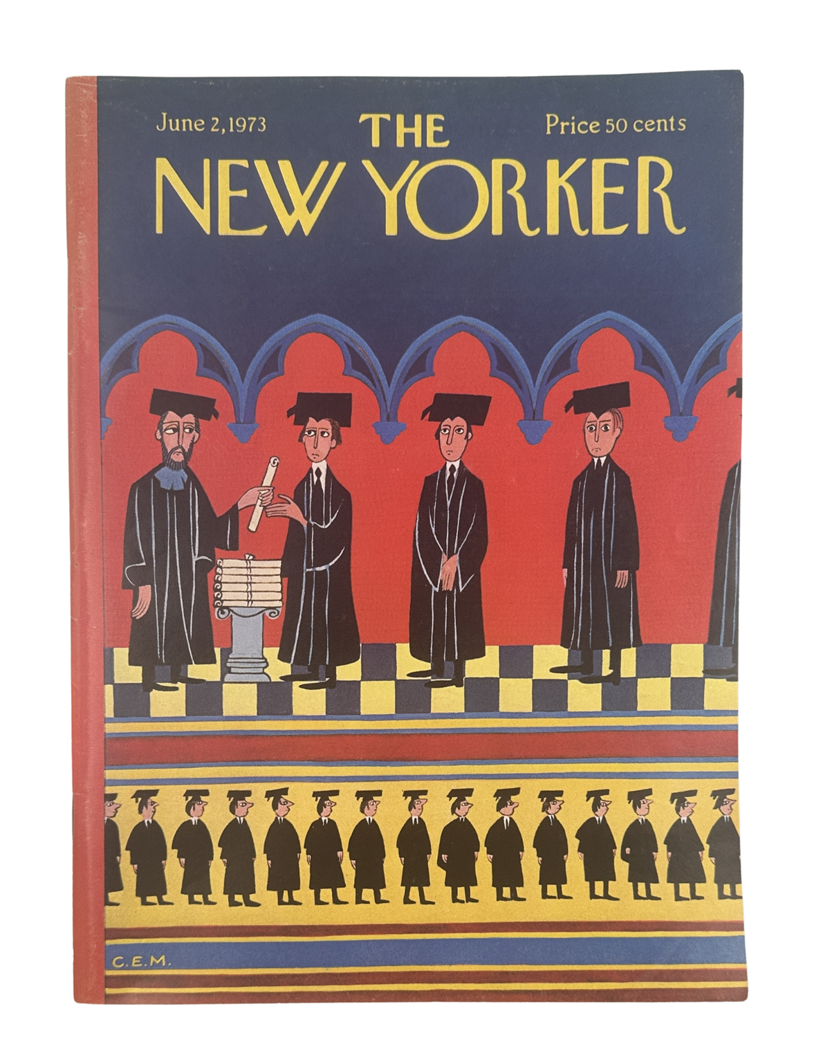 The New Yorker Magazine June 2, 1973 Graduation Singer Charles E. Martin Cover VG, front cover featuring a vintage illustrated graduation scene with four robed figures and graduates below