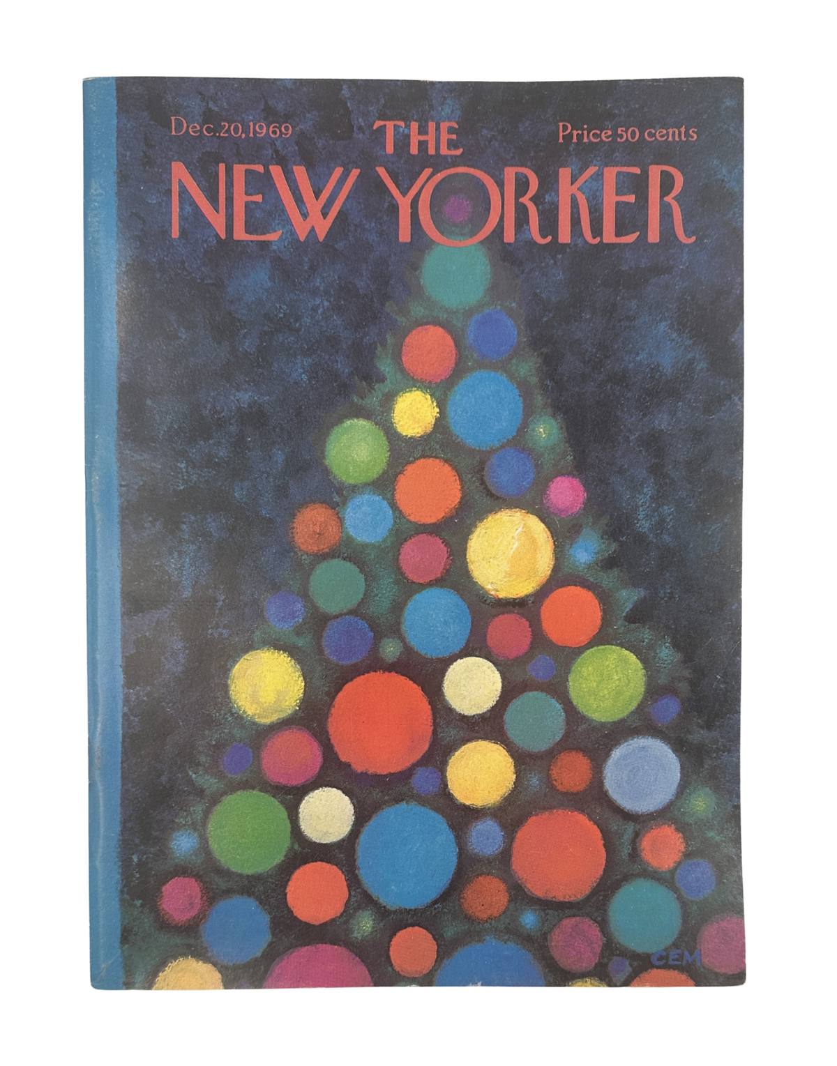 The New Yorker Magazine December 20, 1969 Abstract Christmas Tree Charles E. Martin Cover VG, featuring a colorful abstract Christmas tree made of multicolored circles on a dark background.