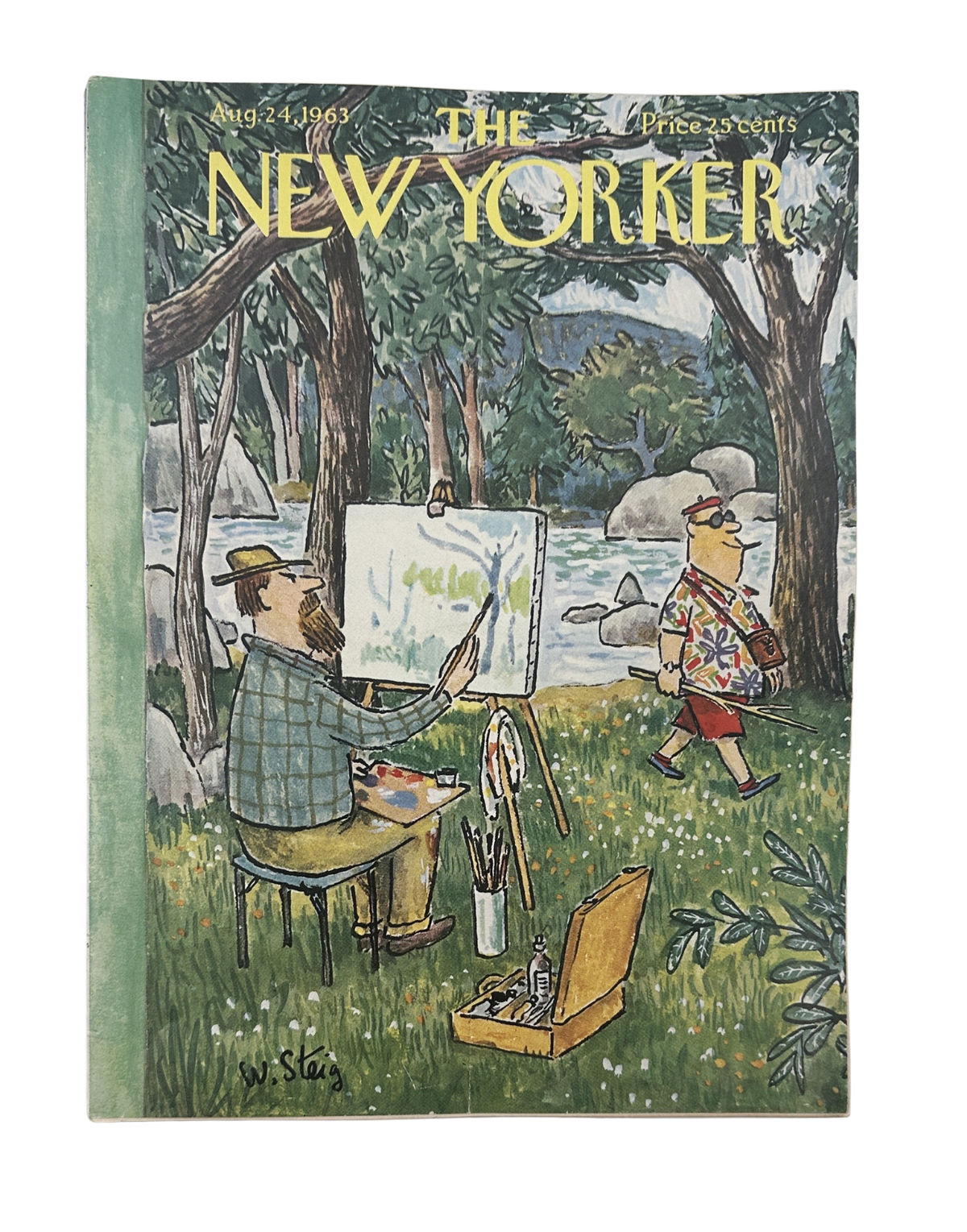 The New Yorker Magazine August 24, 1963 Artist Painting in Park William Steig Cover, featuring a painter working outdoors beside a lake while a person walks through the wooded park.
