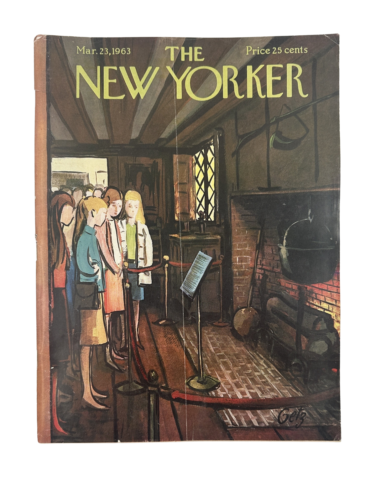 The New Yorker Magazine March 23, 1963 Historic Fireplace Arthur Getz Cover showing musicians performing beside a fireplace in an illustrated vintage magazine cover