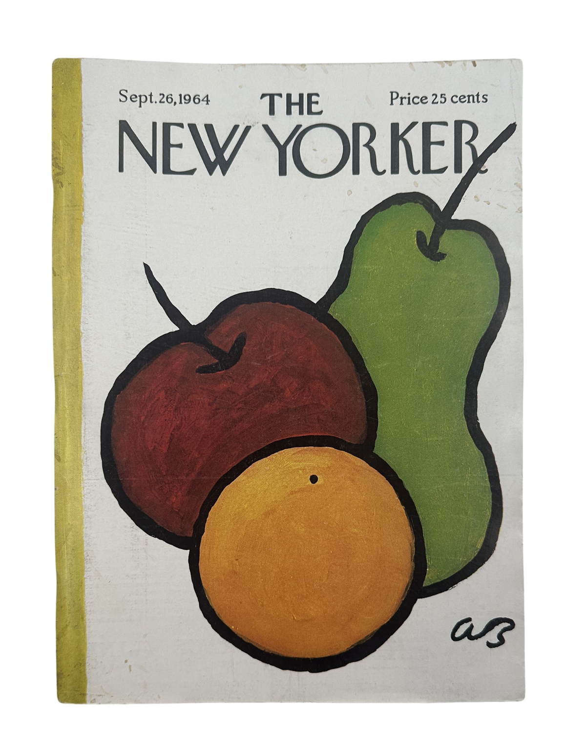 The New Yorker Magazine September 26, 1964 Apple Pear Orange Fruit Abe Birnbaum Cover, featuring an illustrated apple, pear, and orange on the vintage magazine front cover.