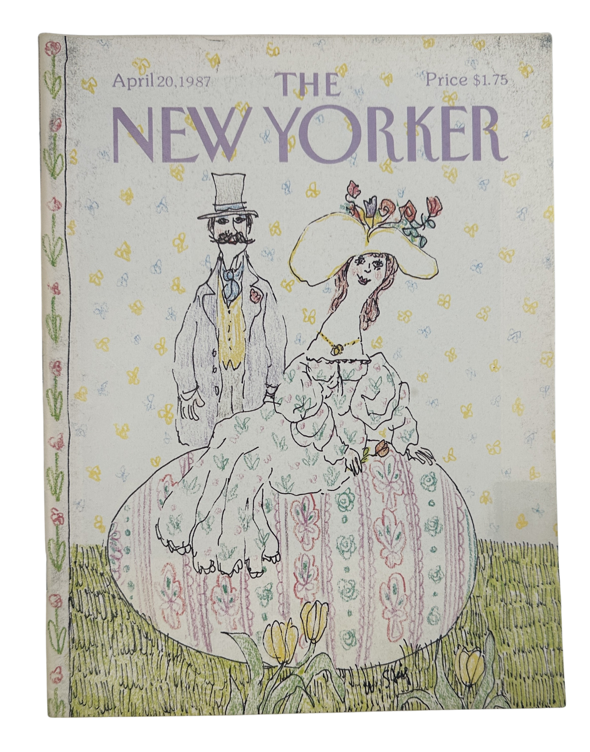 The New Yorker Magazine April 20, 1987 Victorian Couple Garden William Steig Cover VG, featuring an illustrated Victorian-era couple in a garden.