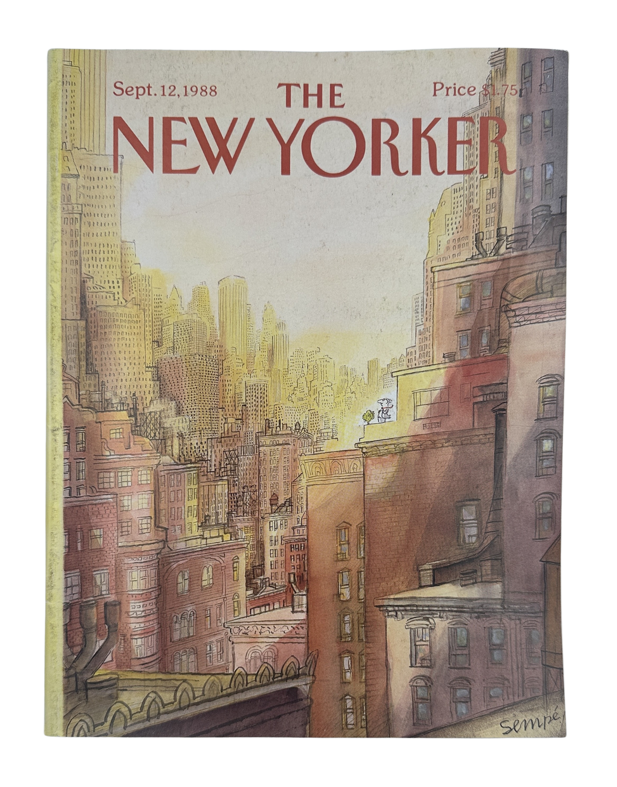The New Yorker Magazine September 12, 1988 City Rooftop Skyline J. J. Sempé Cover VG, front cover featuring an illustrated city rooftop skyline and New Yorker masthead