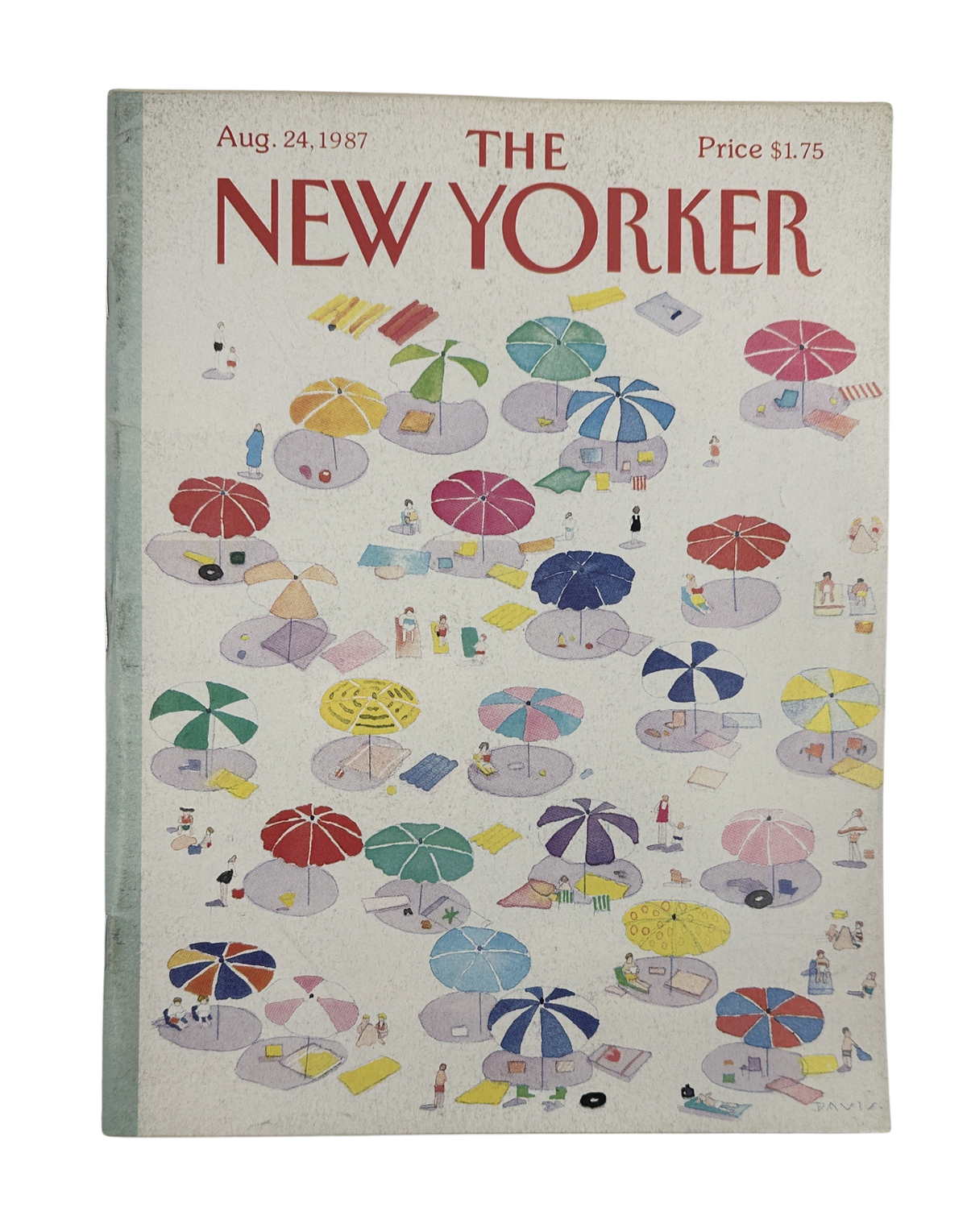 The New Yorker Magazine August 24, 1987 Colorful Beach Umbrellas Susan Davis Cover VG, front cover featuring colorful beach umbrellas and beachgoers