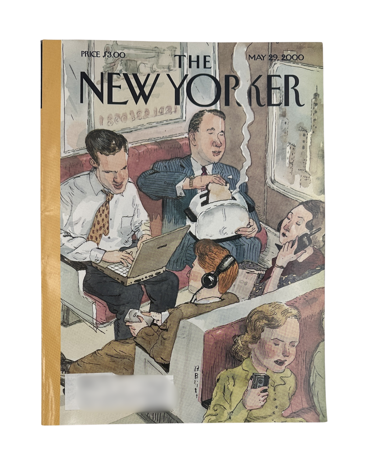 The New Yorker Magazine May 29, 2000 Twenty-first Century Commute Barry Blitt Cover VG, featuring an illustrated subway commute scene with passengers using laptops, newspapers, and mobile devices.
