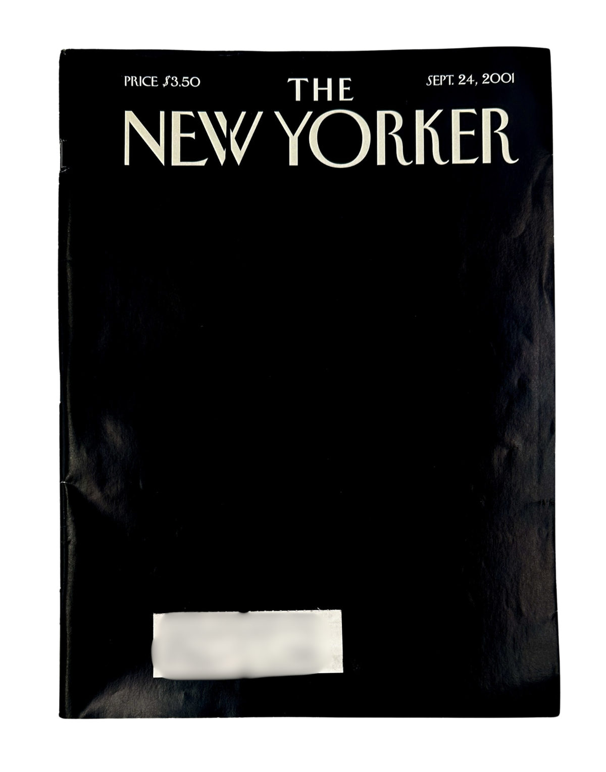 The New Yorker Magazine September 24, 2001 Black 9/11/01 Art Spiegelman Cover VG, showing the minimalist black front cover with cream-colored New Yorker masthead and issue date.
