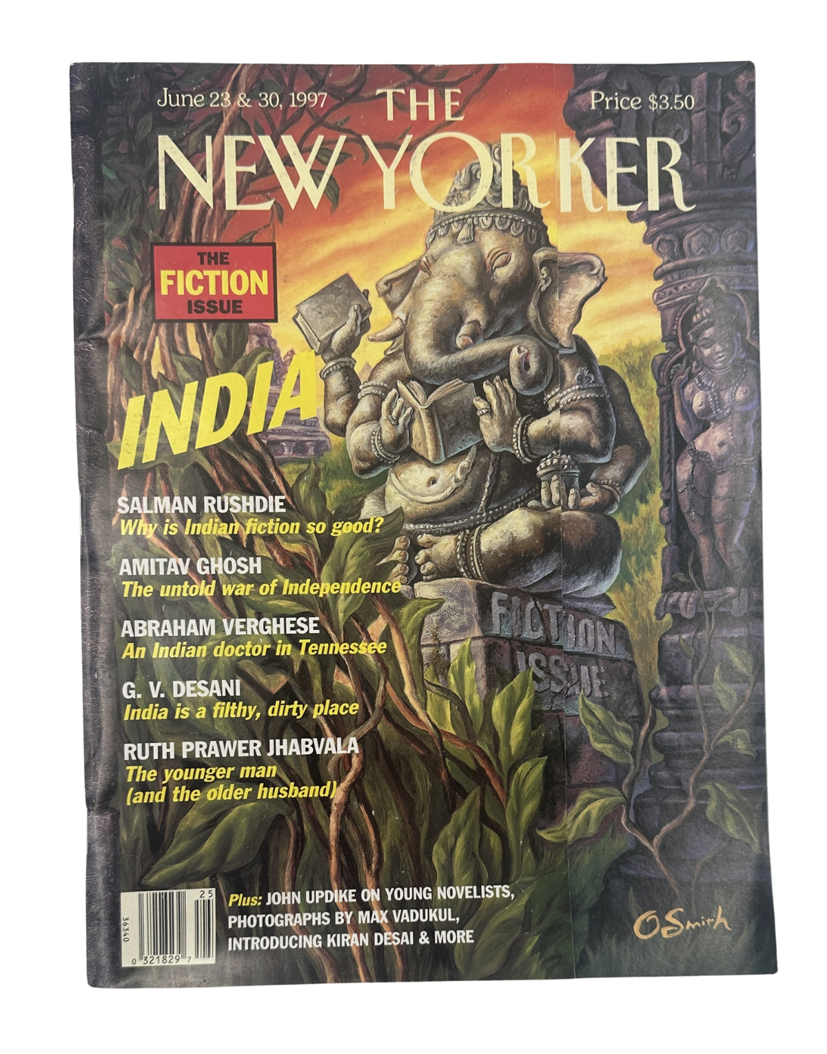The New Yorker Magazine June 23, 1997 Ganesha Adventure Fiction Owen Smith Cover VG, front cover featuring an illustrated Hindu Ganesha statue, India-themed artwork, and fiction issue headlines.