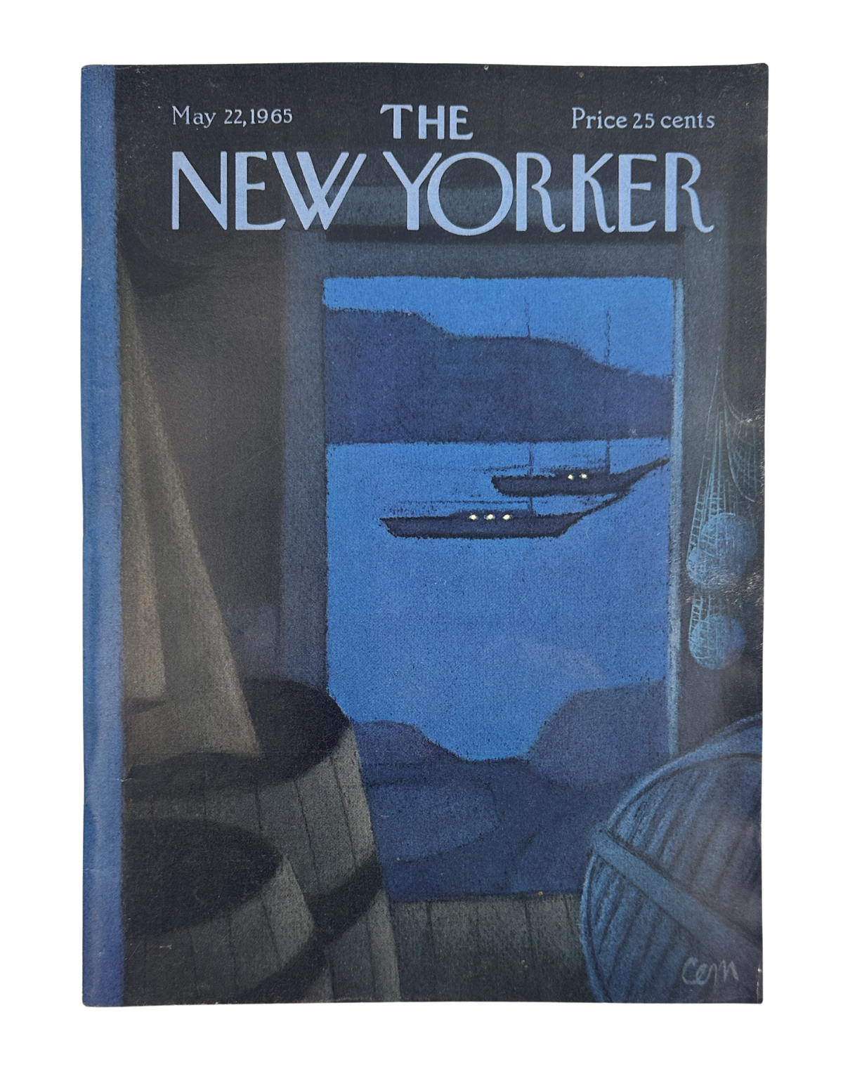 The New Yorker Magazine May 22, 1965 Harbor Sailboats Night View Charles Martin Cover featuring a nighttime harbor scene with sailboats and the iconic New Yorker masthead.