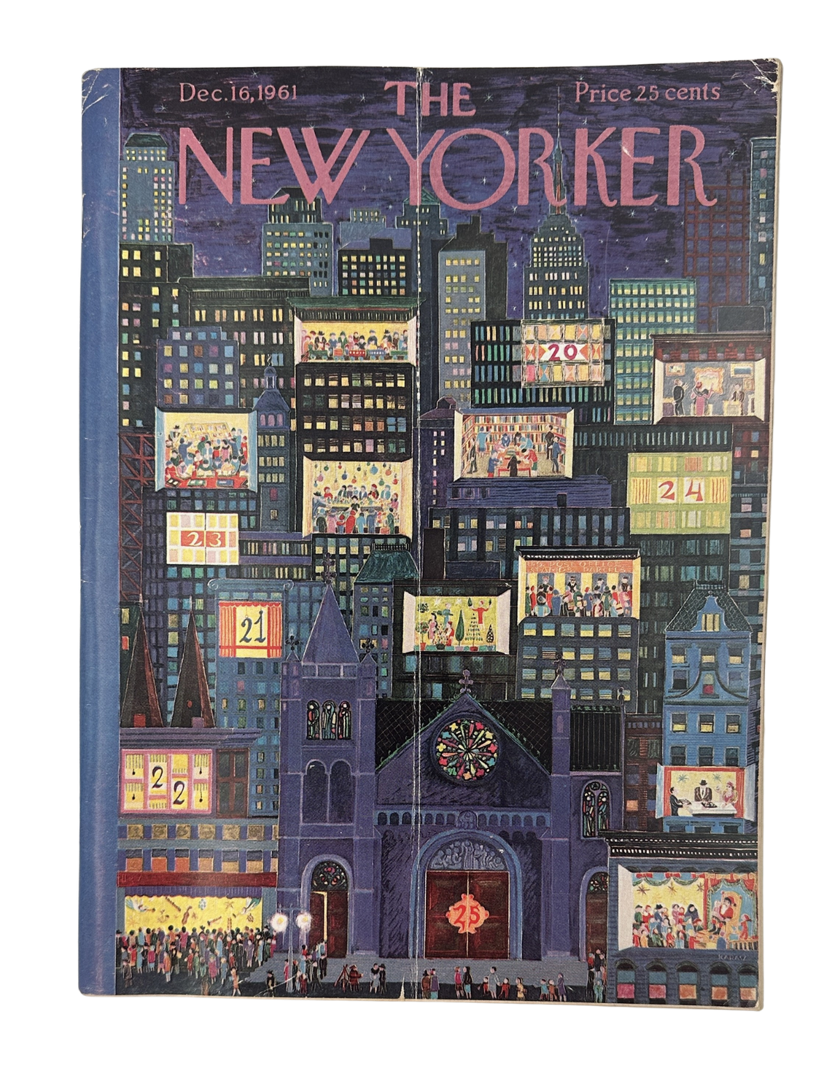 The New Yorker Magazine December 16, 1961 Christmas City Advent Ilonka Karasz Cover