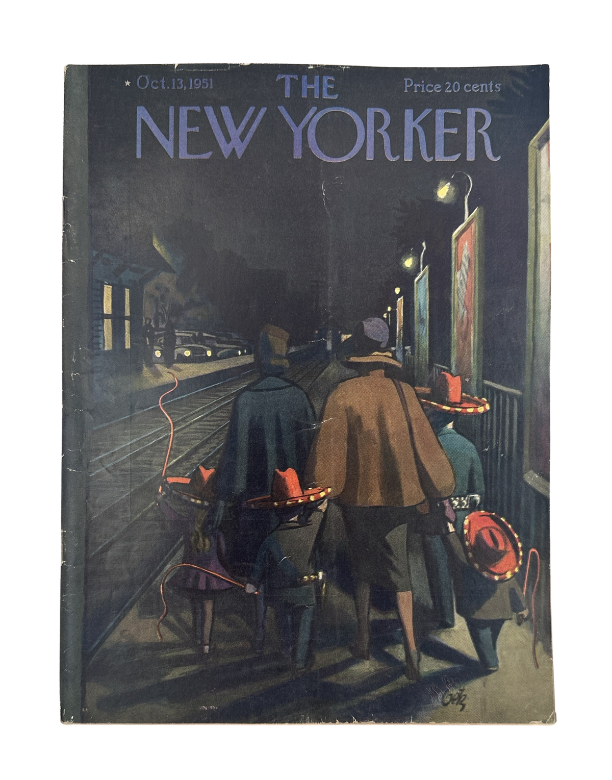 The New Yorker Magazine October 13, 1951 Night Street Cinema Arthur Getz Cover featuring a nighttime city street scene