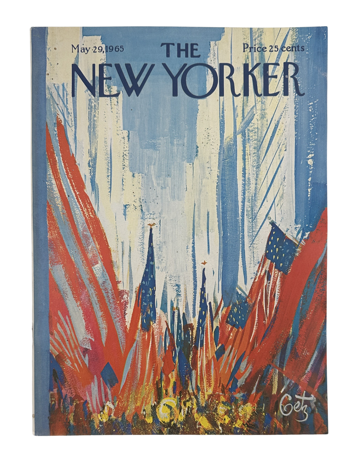 The New Yorker Magazine May 29, 1965 American Flags Parade City Arthur Getz Cover VG, front cover featuring colorful American flags and a city parade scene.