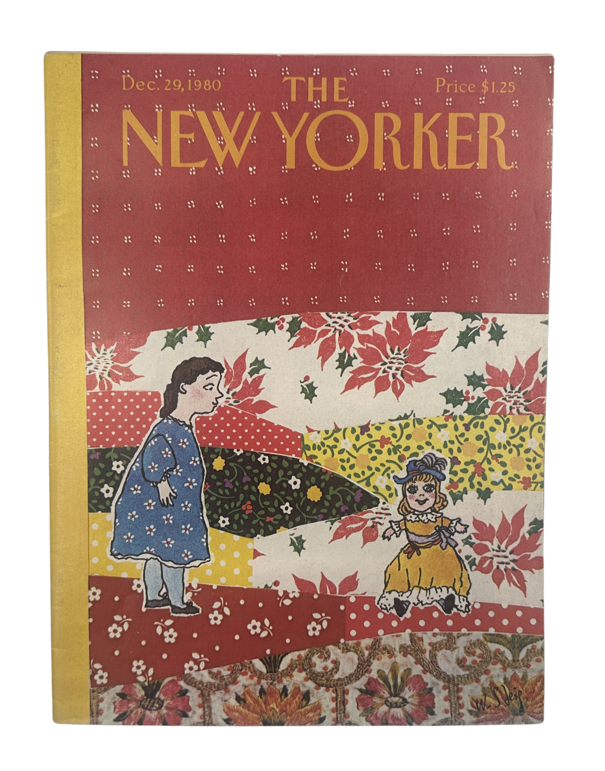 The New Yorker Magazine December 29, 1980 Doll Quilt William Steig Cover VG, vintage magazine cover featuring a doll quilt-inspired floral patchwork design with a girl and doll illustration