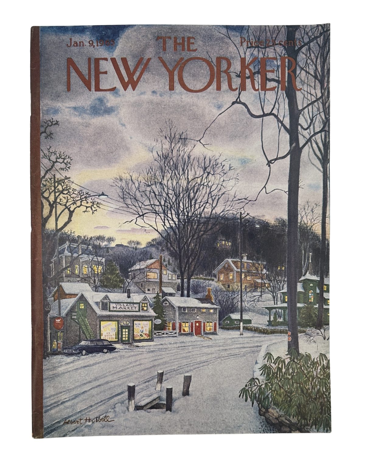 The New Yorker Magazine January 9, 1965 Snowy Village Market Albert Hubbell Cover VG, featuring a winter village market scene covered in snow.