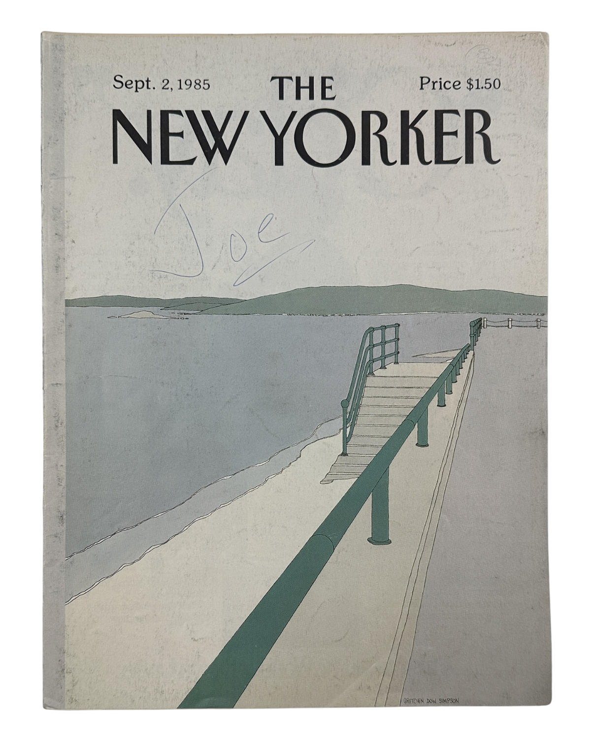 The New Yorker Magazine September 2, 1985 Seaside Walkway Gretchen Dow Simpson Cover, featuring a stylized beach boardwalk extending over a shoreline landscape