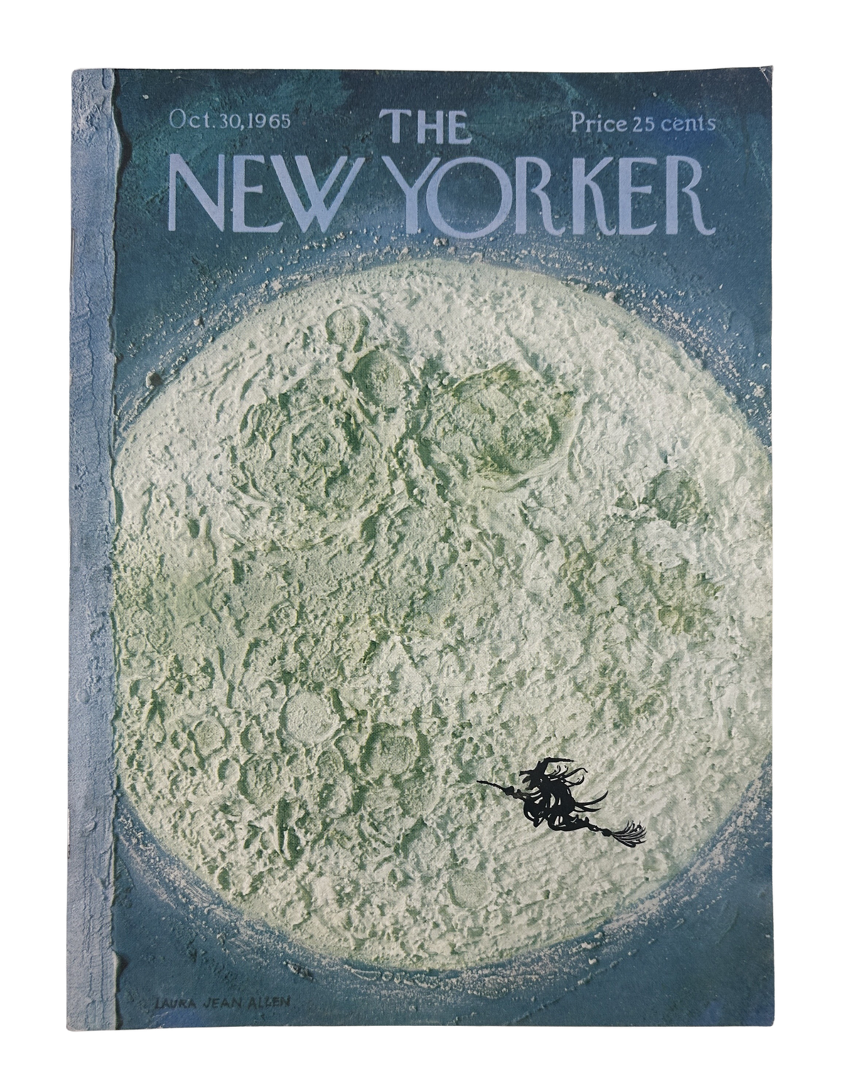 The New Yorker Magazine October 30, 1965 Full Moon Witch Halloween Laura Jean Allen VG vintage magazine cover featuring a witch flying across a large full moon