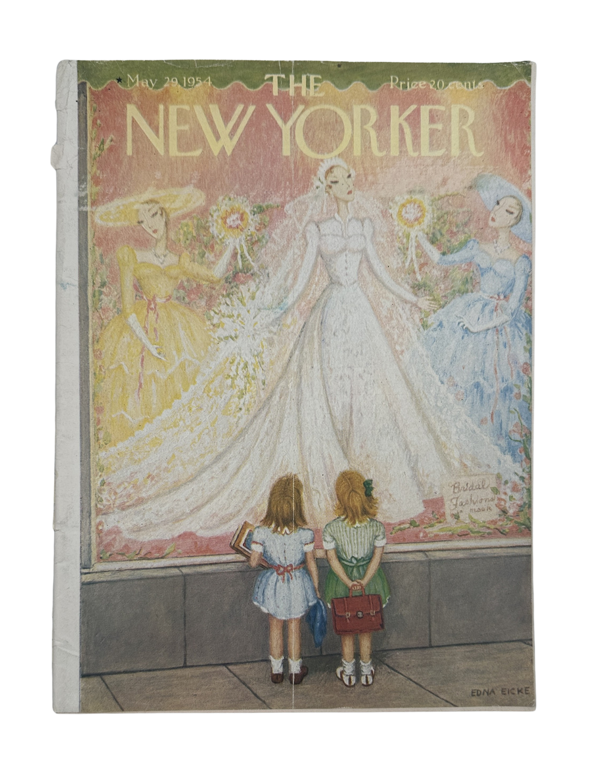 The New Yorker Magazine May 29, 1954 Bridal Fashion Edna Eicke Cover featuring an illustrated bridal fashion scene with a bride and two flower girls