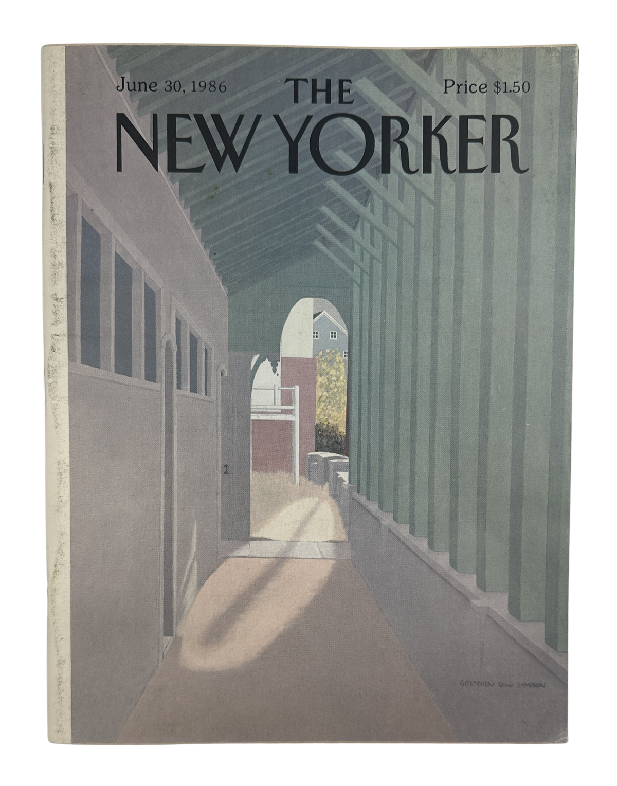 The New Yorker Magazine June 30, 1986 Covered Walkway Gretchen Dow Simpson Cover VG, front cover showing a covered urban walkway illustration