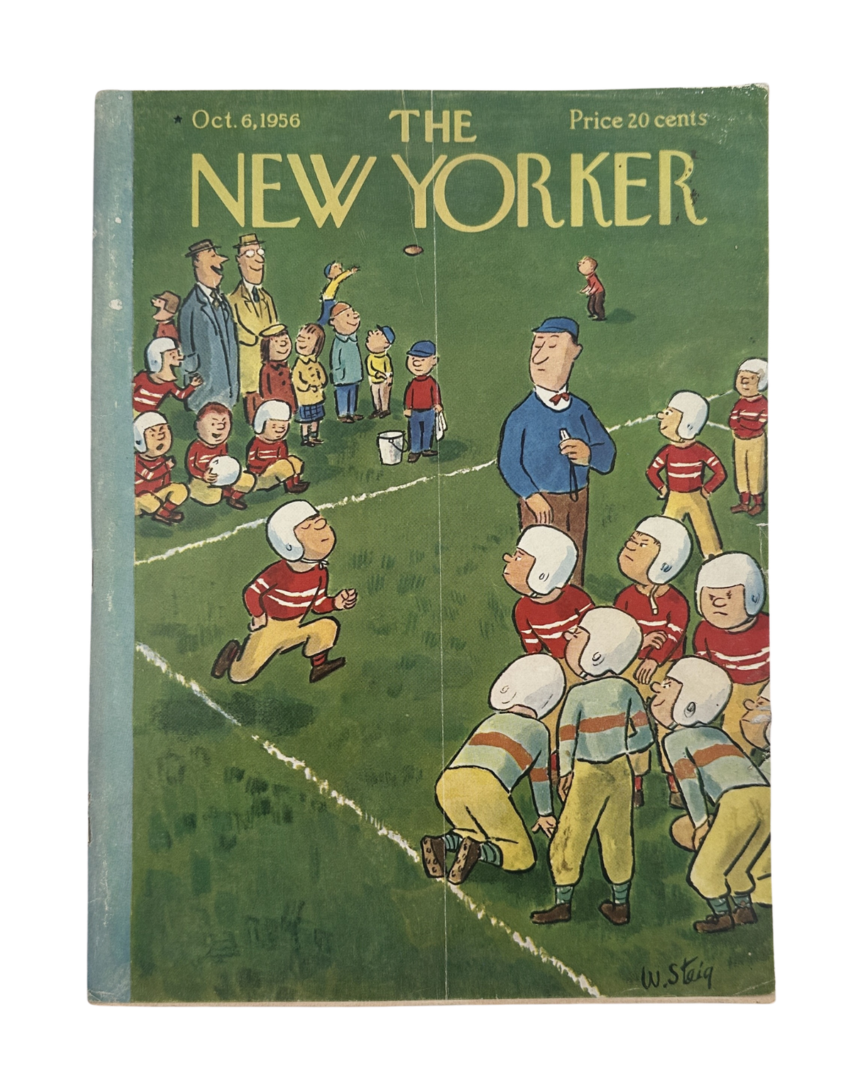 The New Yorker Magazine October 6, 1956 Football William Steig Cover featuring a vintage illustrated football game scene
