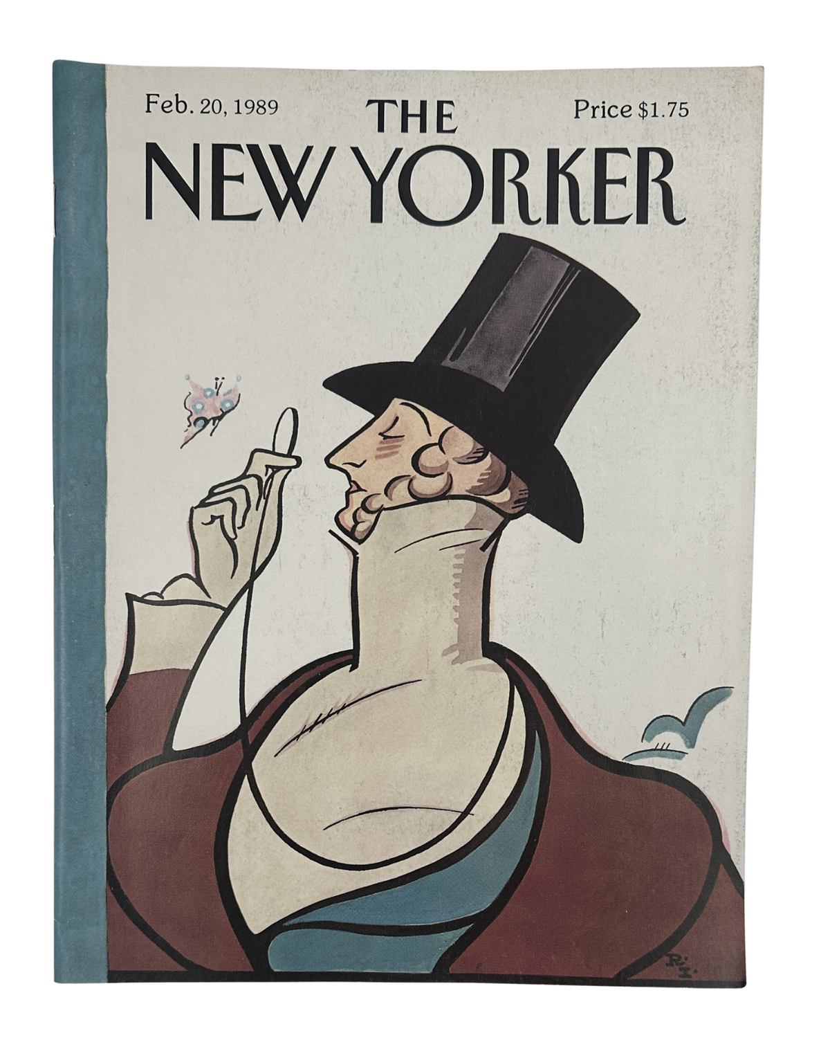 The New Yorker Magazine February 20, 1989 Top Hat Butterfly Rea Irvin Cover VG, featuring a vintage illustrated man in a top hat holding a butterfly net.