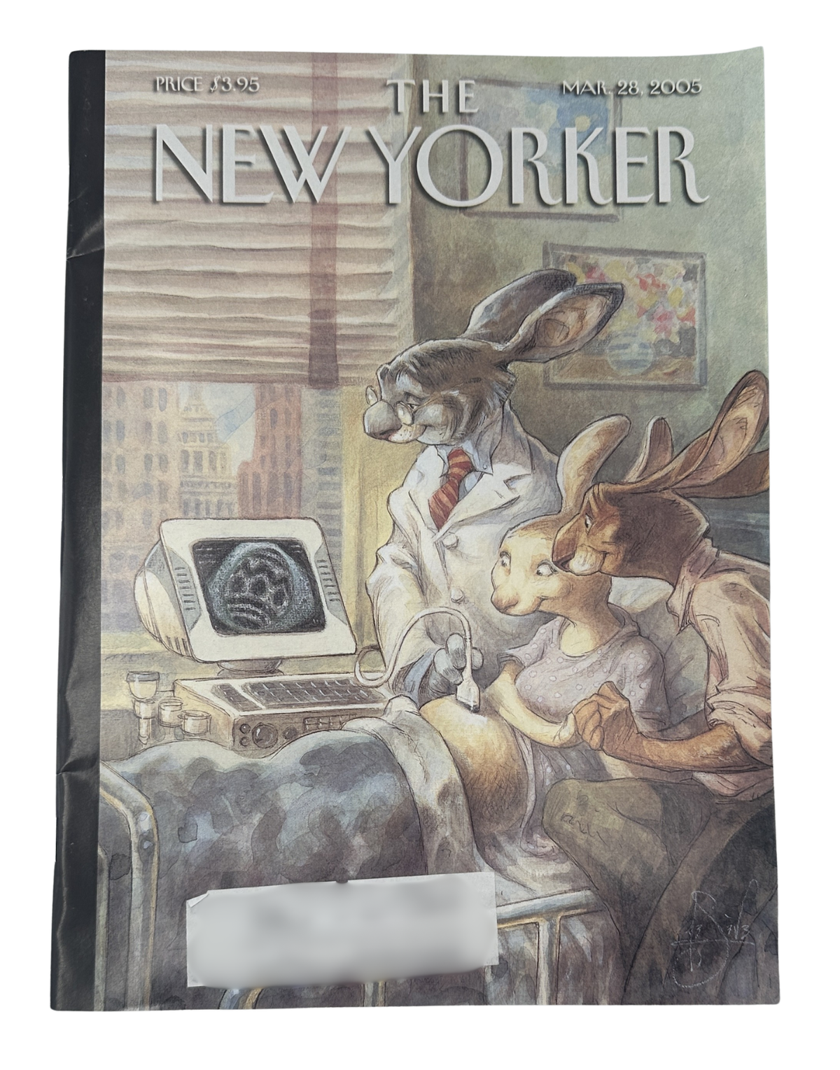 The New Yorker Magazine March 28, 2005 Easter Bunny Ultrasound Peter de Sève Cover VG, featuring an illustrated Easter bunny ultrasound scene on the front cover.