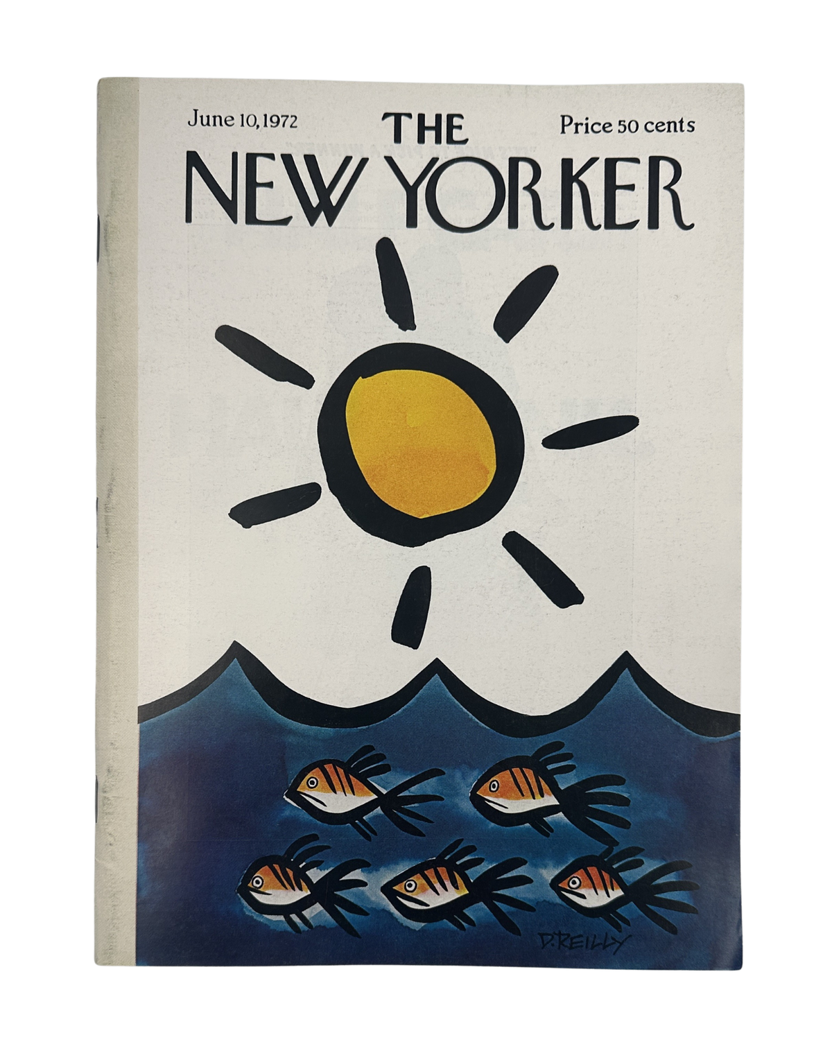 The New Yorker Magazine June 10, 1972 Sun Fish Ocean Donald Reilly Cover VG, front cover featuring a stylized golden sun, ocean waves, and colorful fish.