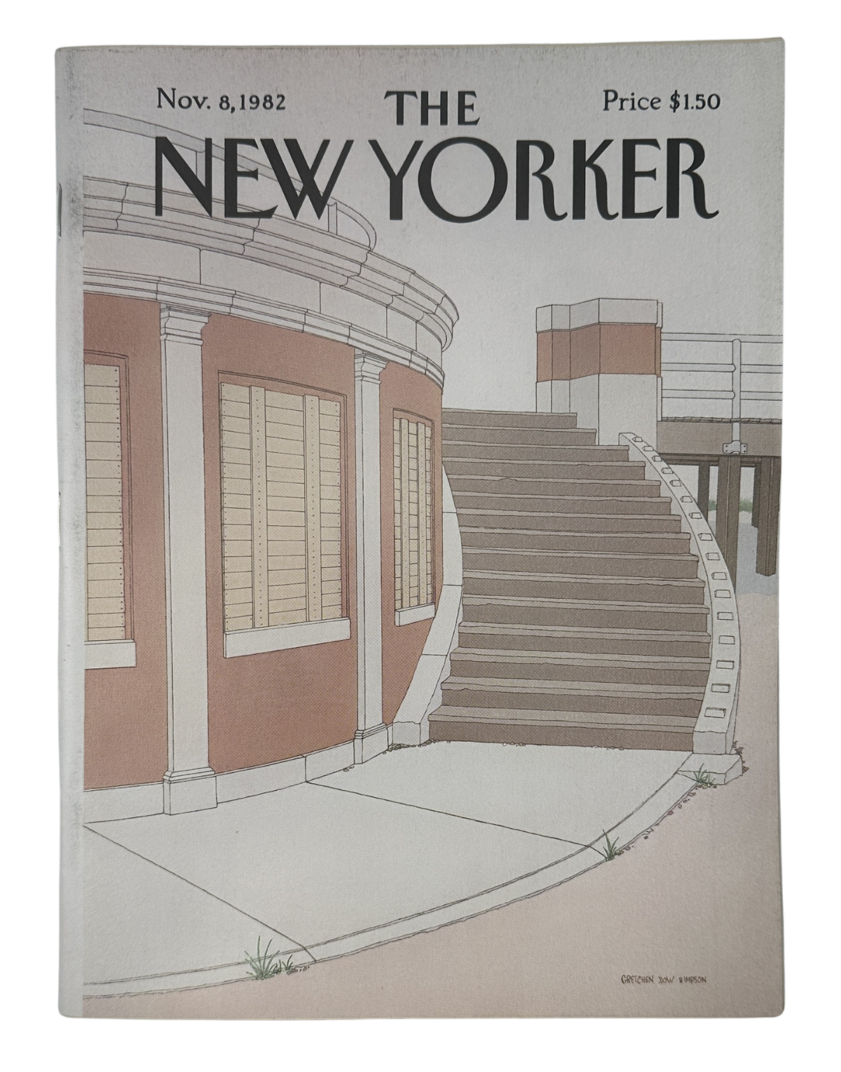 The New Yorker Magazine November 8, 1982 Brick Stairway Building Gretchen Dow Simpson VG, front cover featuring a brick building entrance and curved staircase illustration
