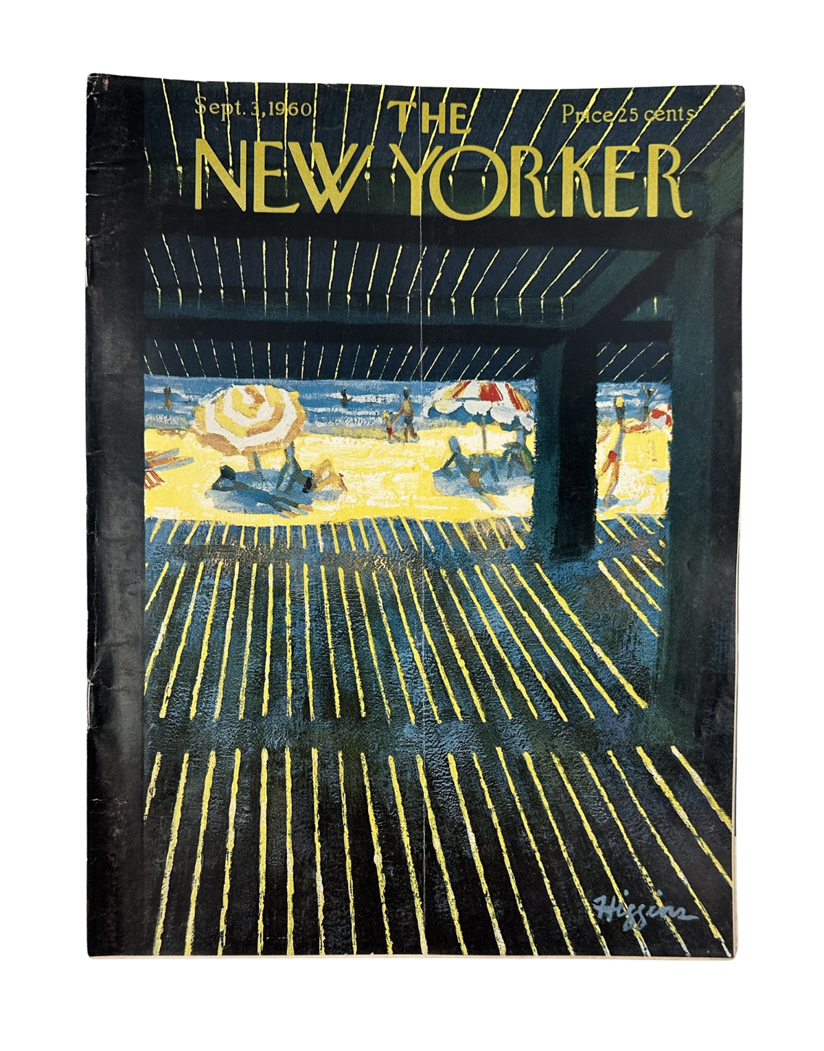 The New Yorker Magazine September 3, 1960 Shaded Boardwalk Beach Donald Higgins cover featuring a sunlit beach viewed through a shaded boardwalk structure