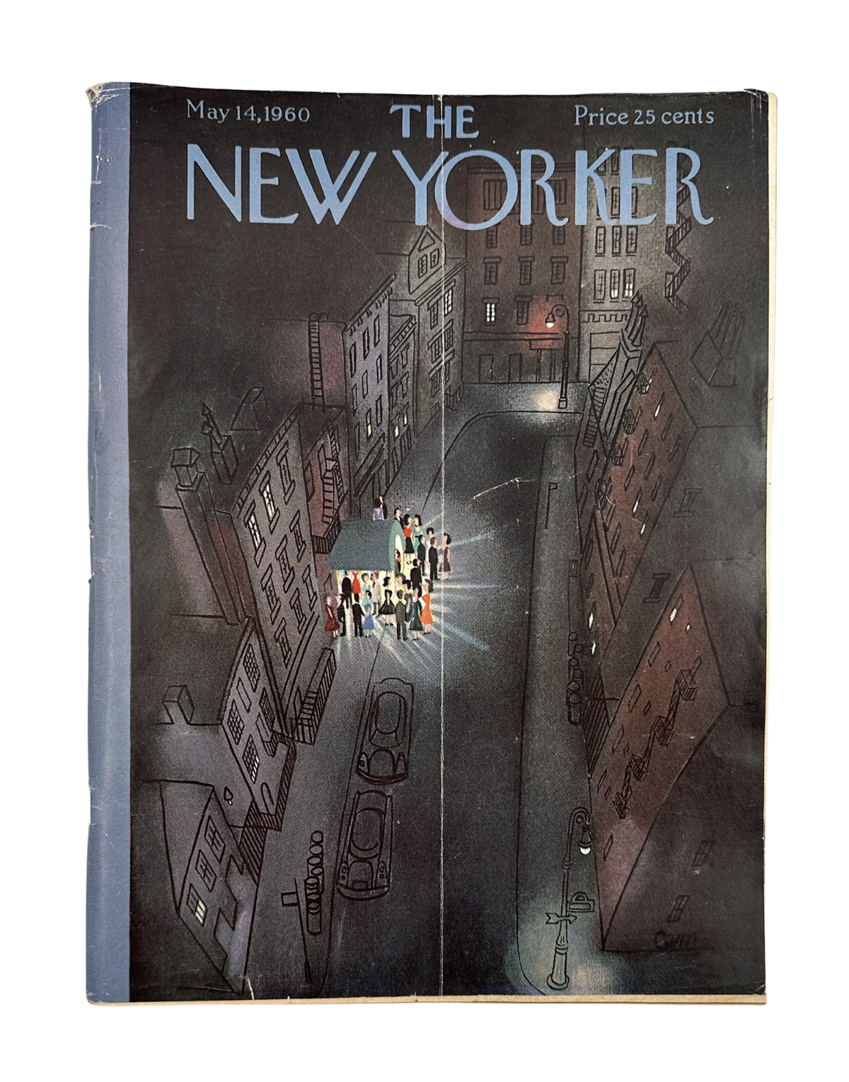 The New Yorker Magazine May 14, 1960 Nighttime City Street Spotlight Charles Martin Cover, front cover showing an illustrated city street at night