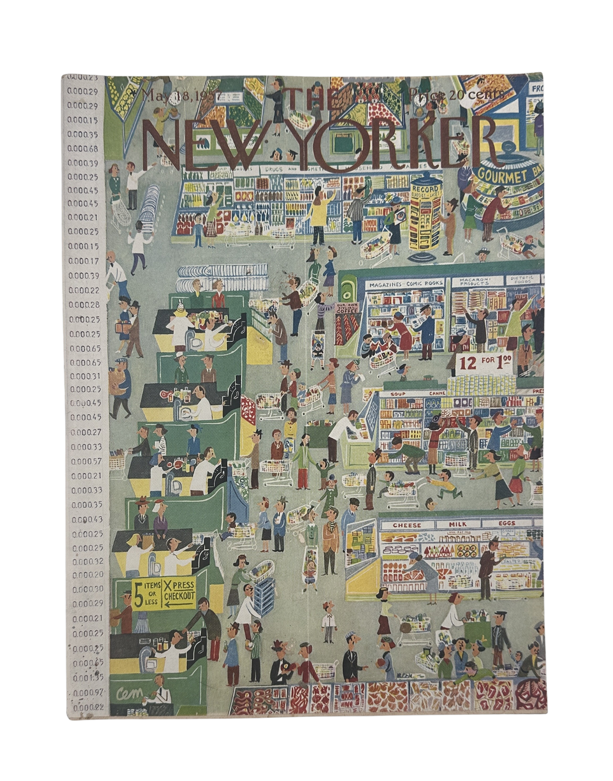 The New Yorker Magazine May 8, 1954 Supermarket Grocery Store Charles Martin Cover, complete vintage magazine front cover featuring a detailed grocery store illustration.