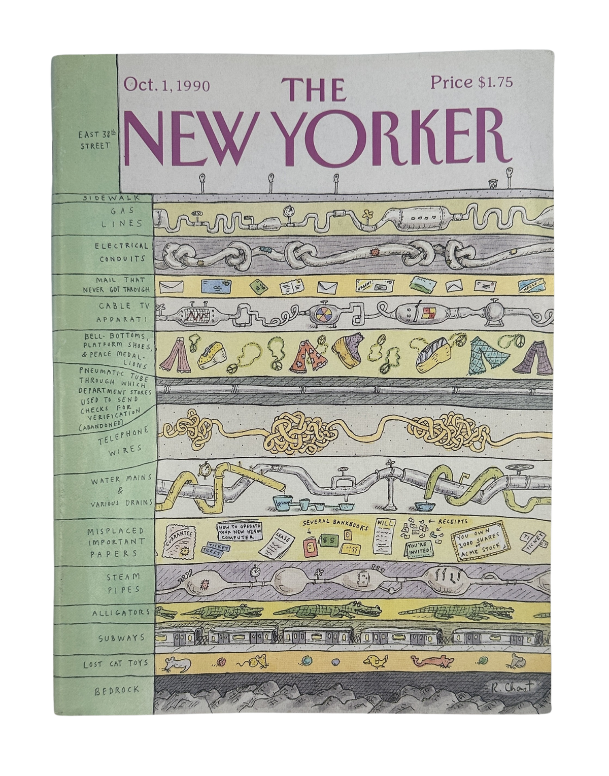 The New Yorker Magazine October 1, 1990 NYC Underground Roz Chast Cover VG showing the illustrated front cover with colorful underground New York City scenes and cartoon artwork.