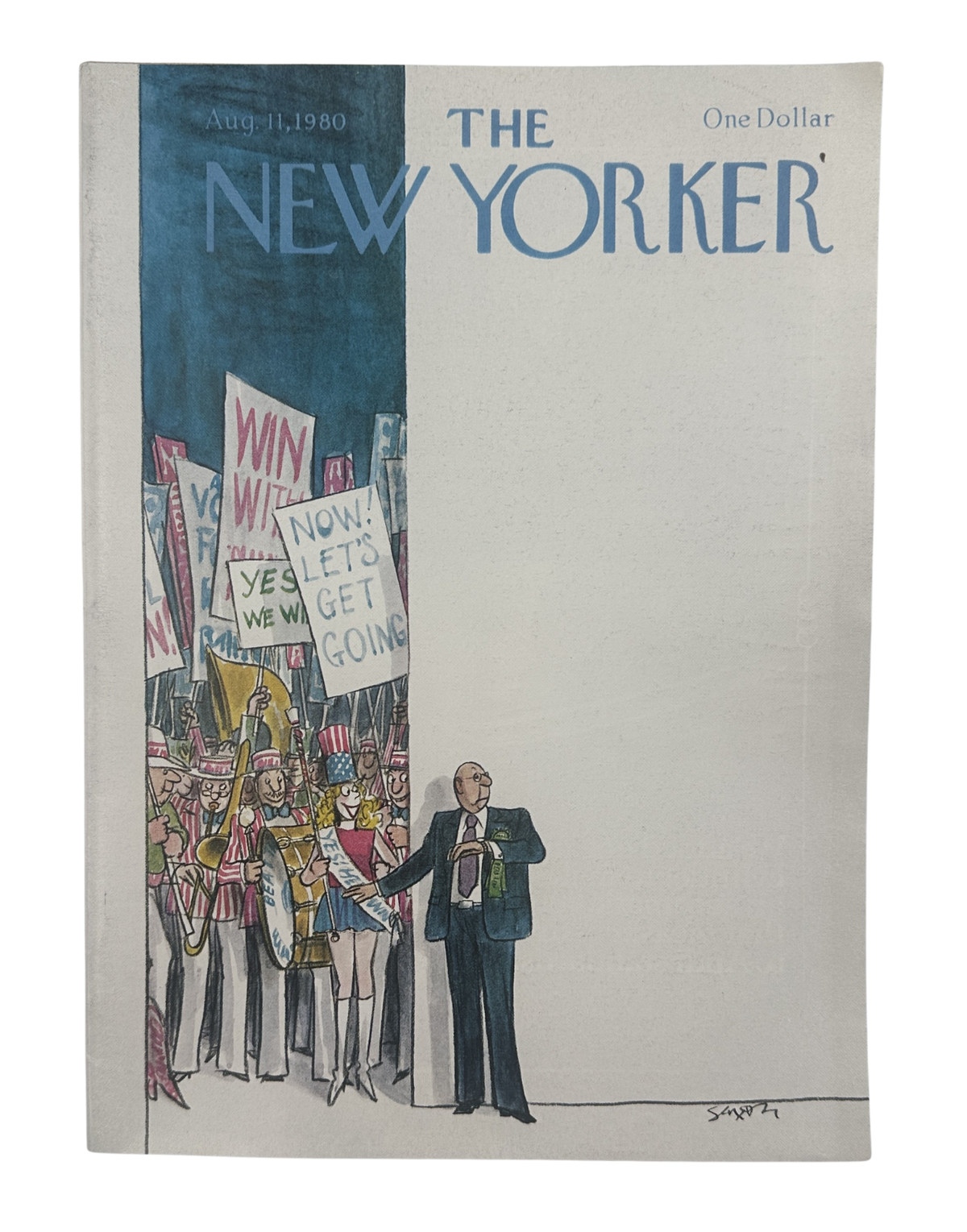 The New Yorker Magazine August 11, 1980 Campaign Rally Charles Saxon Cover VG, front cover featuring a Charles Saxon illustration of a political campaign rally and candidate.