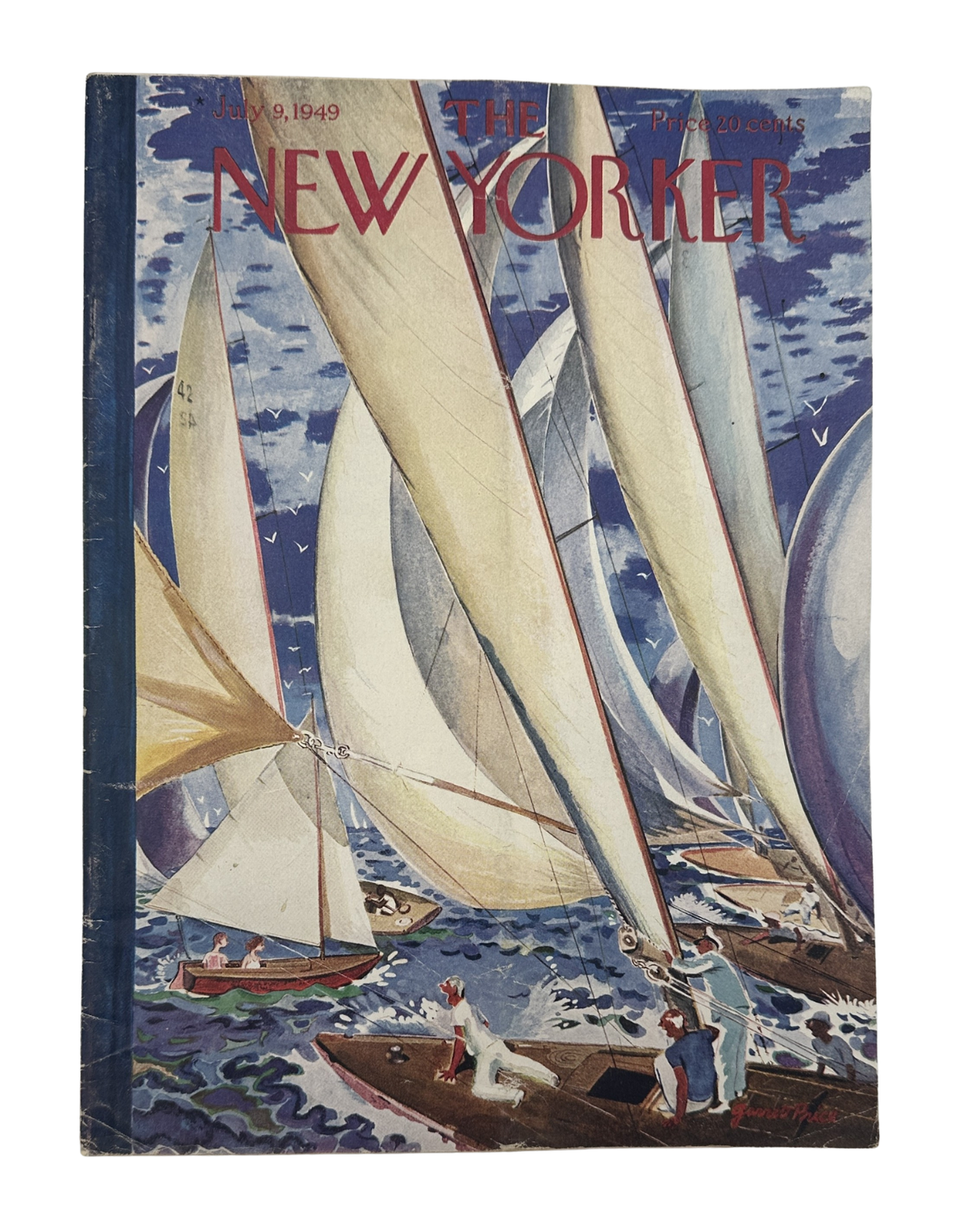 The New Yorker Magazine July 9, 1949 Sailboats Race Garrett Price Cover, featuring an illustrated scene of sailboats racing across choppy blue water.