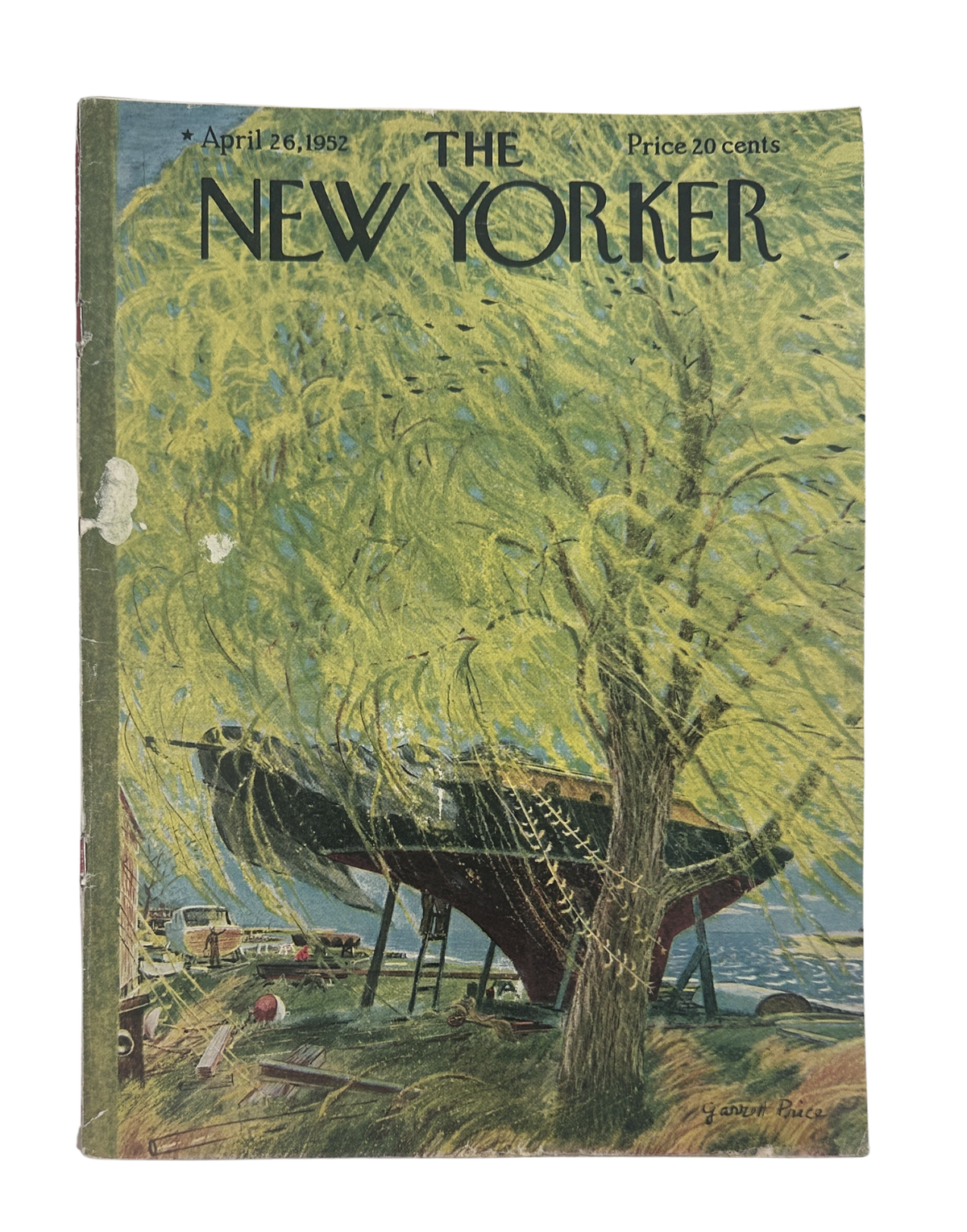 The New Yorker Magazine April 26, 1952 Boat Willow Garrett Price Cover featuring an illustrated boat beneath a willow tree
