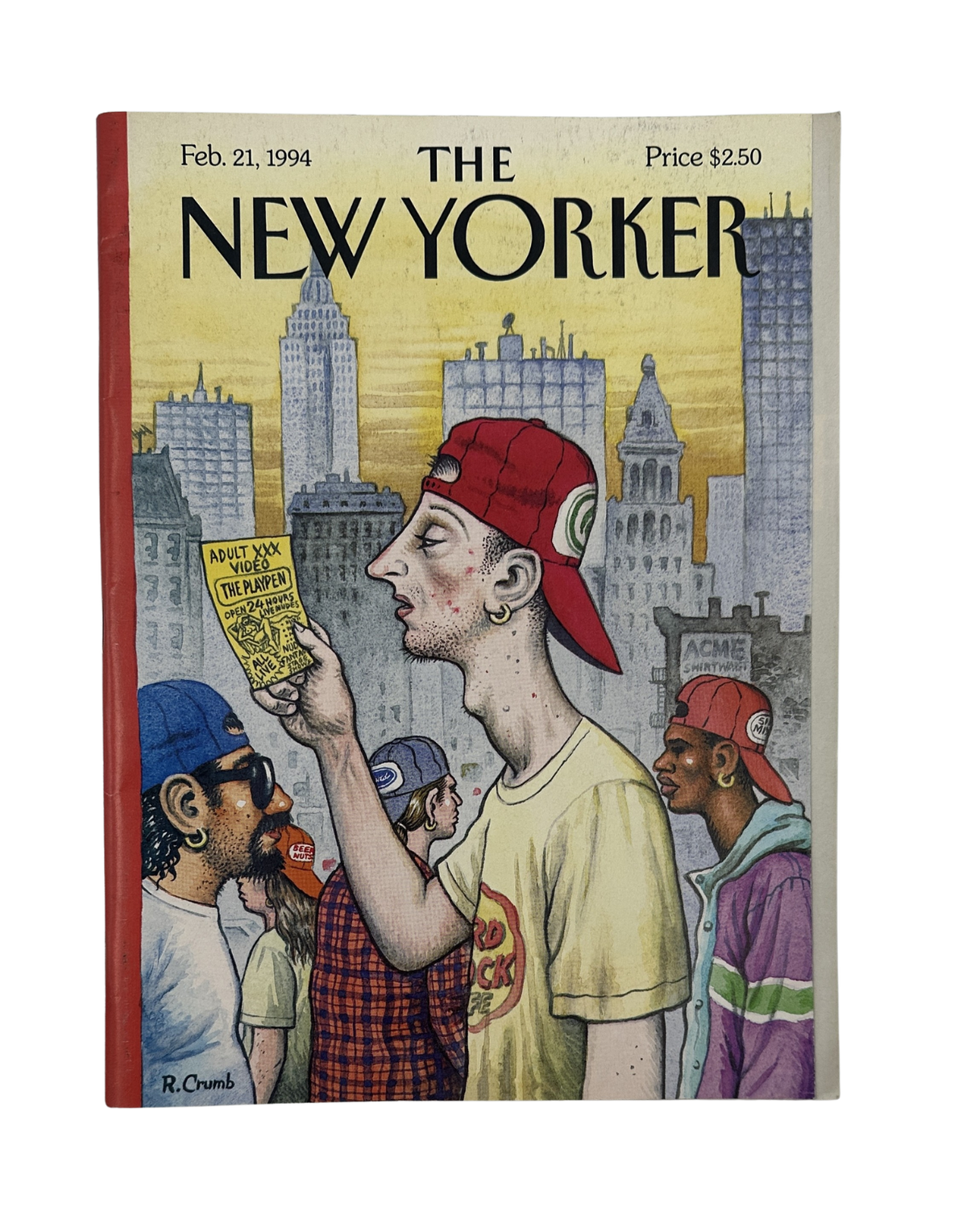 The New Yorker Magazine February 21, 1994 Urban Man Video Flyer R. Crumb Cover VG, illustrated cover featuring an urban man in a red cap reading a flyer with New York City buildings in the background